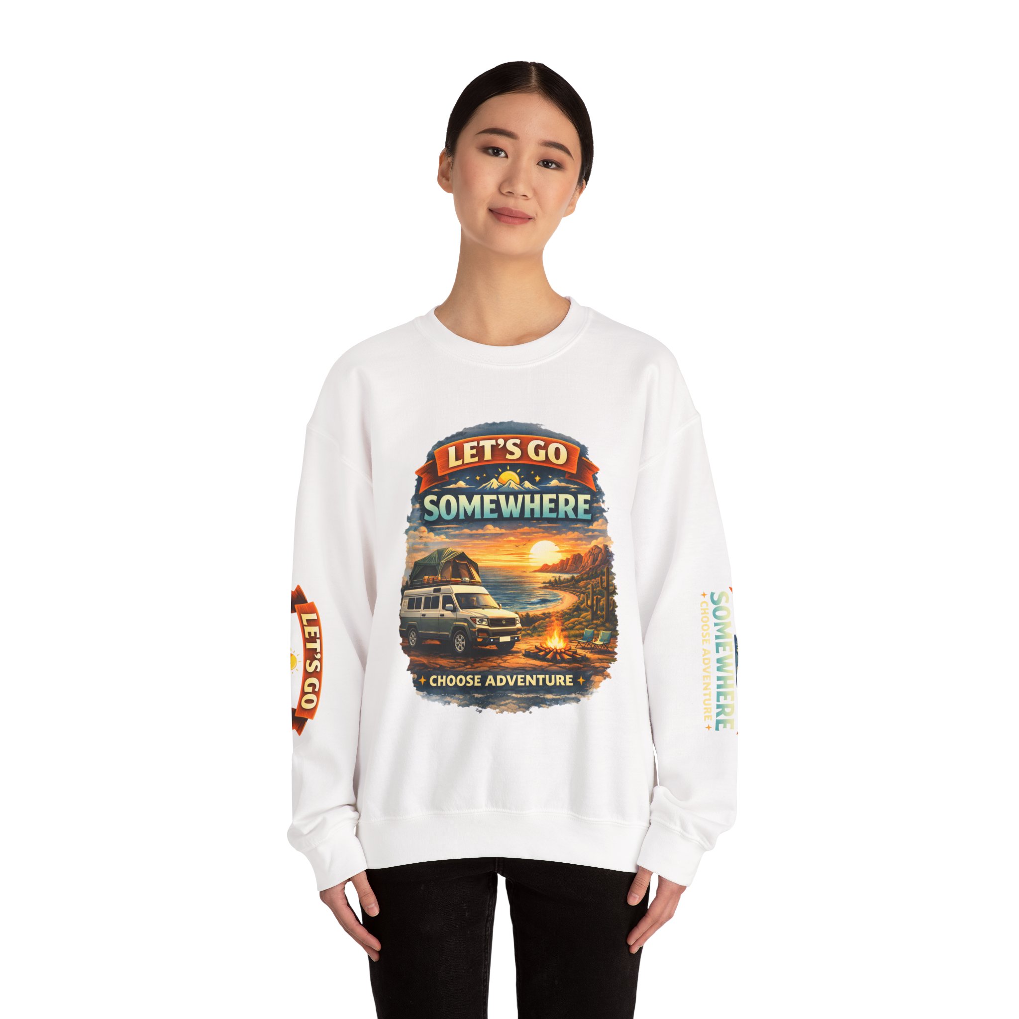 Unisex Heavy Blend™ Crewneck Sweatshirt — "Lets Go Somewhere" Design Scenic-Line