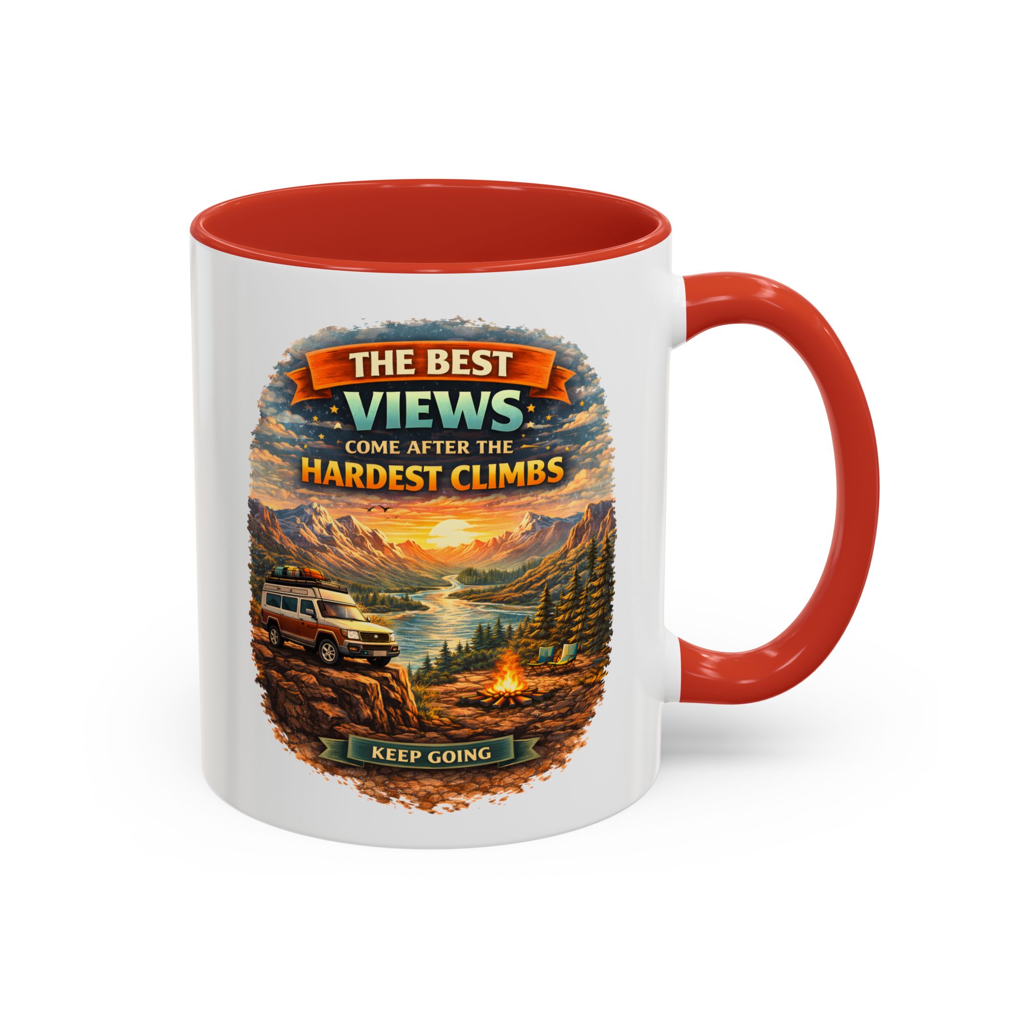 Accent Coffee Mug (11, 15oz) — "The Best Views" Design Scenic-Line