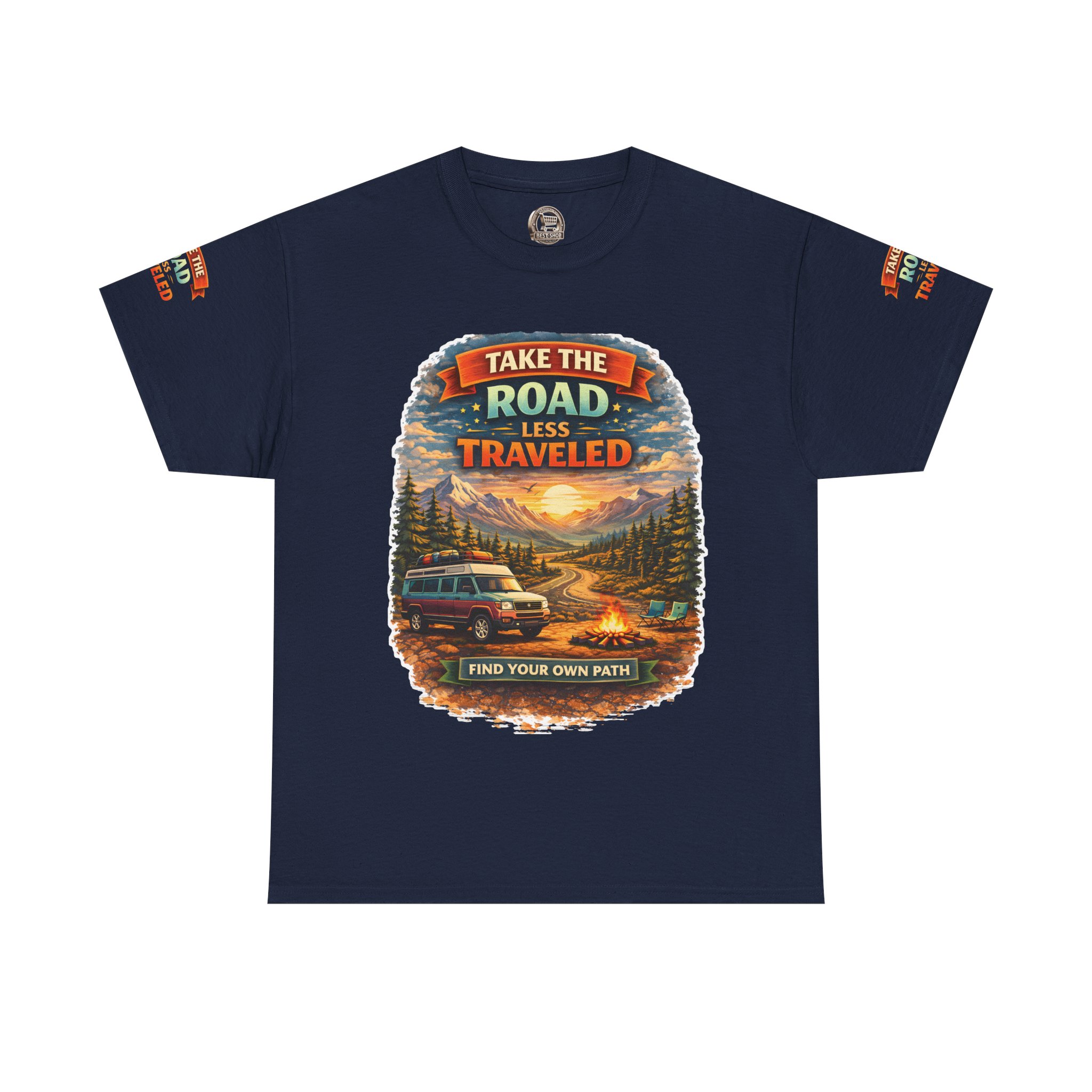 Unisex Heavy Cotton Tee — "Take The Road Less Traveled" Design Scenic-Line