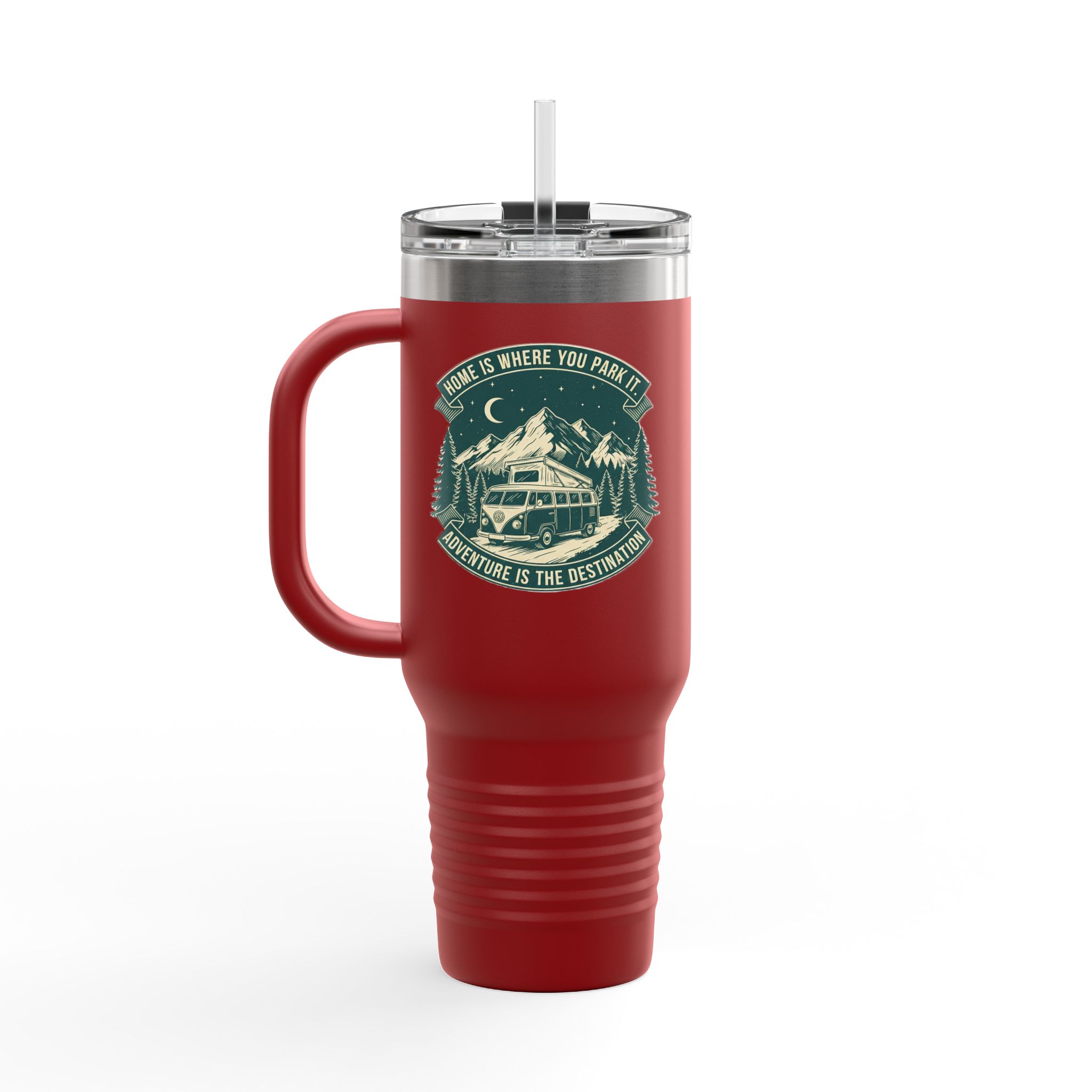 Insulated Travel Mug - "Home Is Where You Park It-Adventure is the destination" (40oz) – Retro Camper Design, Keep Drinks Hot or Cold