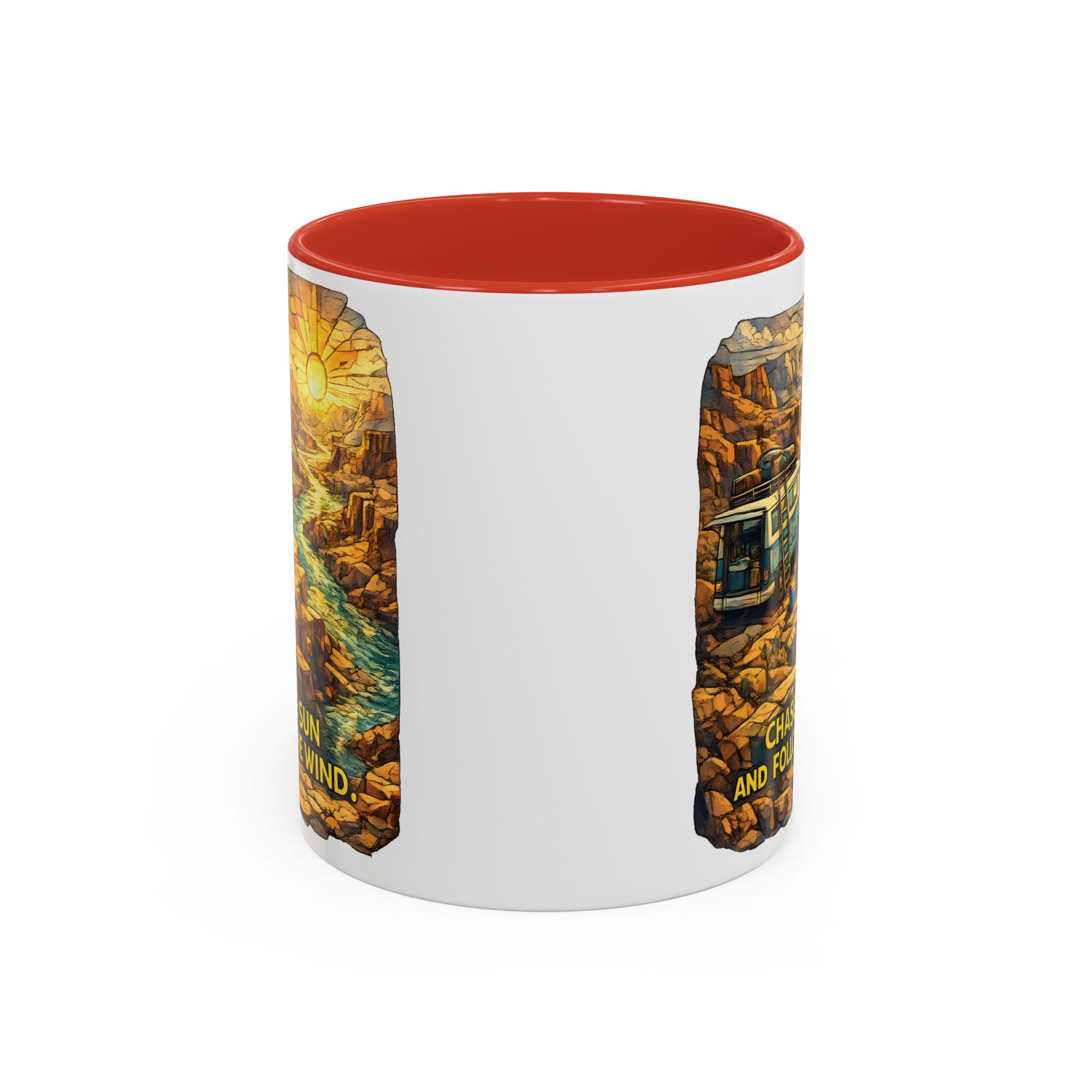 Accent Coffee Mug (11, 15oz) — "Chase The Sun And Follow The Wind" Design Cubic-Line