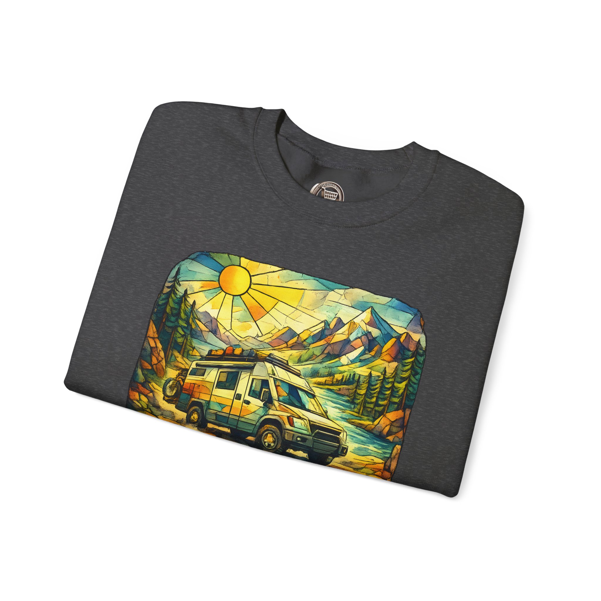 Unisex Heavy Blend™ Crewneck Sweatshirt — "Adventure More Worry Less" Design Cubic-Line