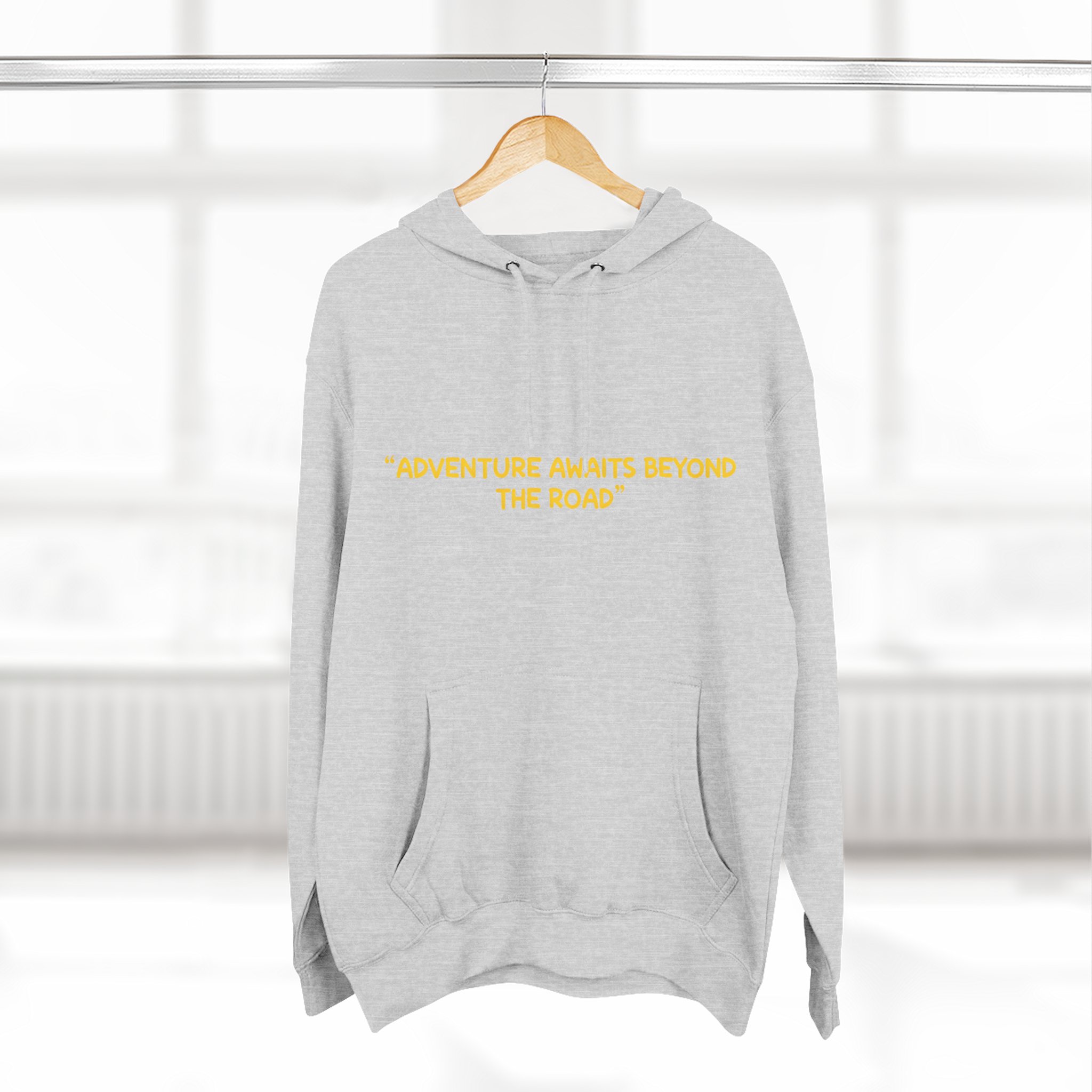 Three-Panel Fleece Hoodie - "Adventure Awaits Beyond The Road" Design Sitcom-Line