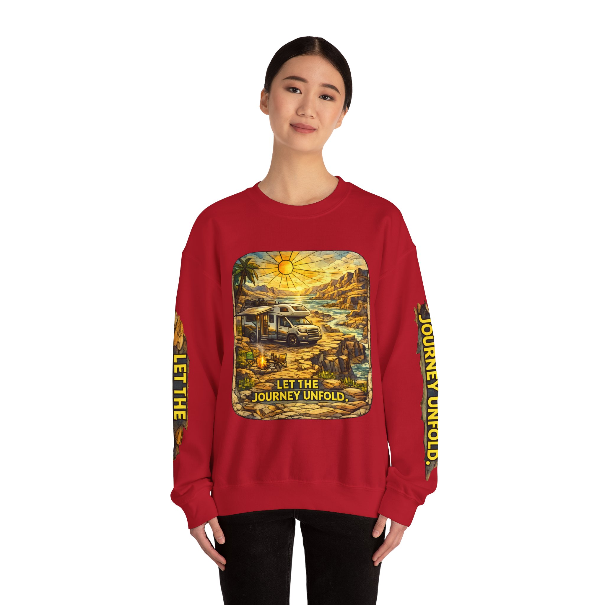 Unisex Heavy Blend™ Crewneck Sweatshirt — "Let The Journey Unfold" Design Cubic-Line