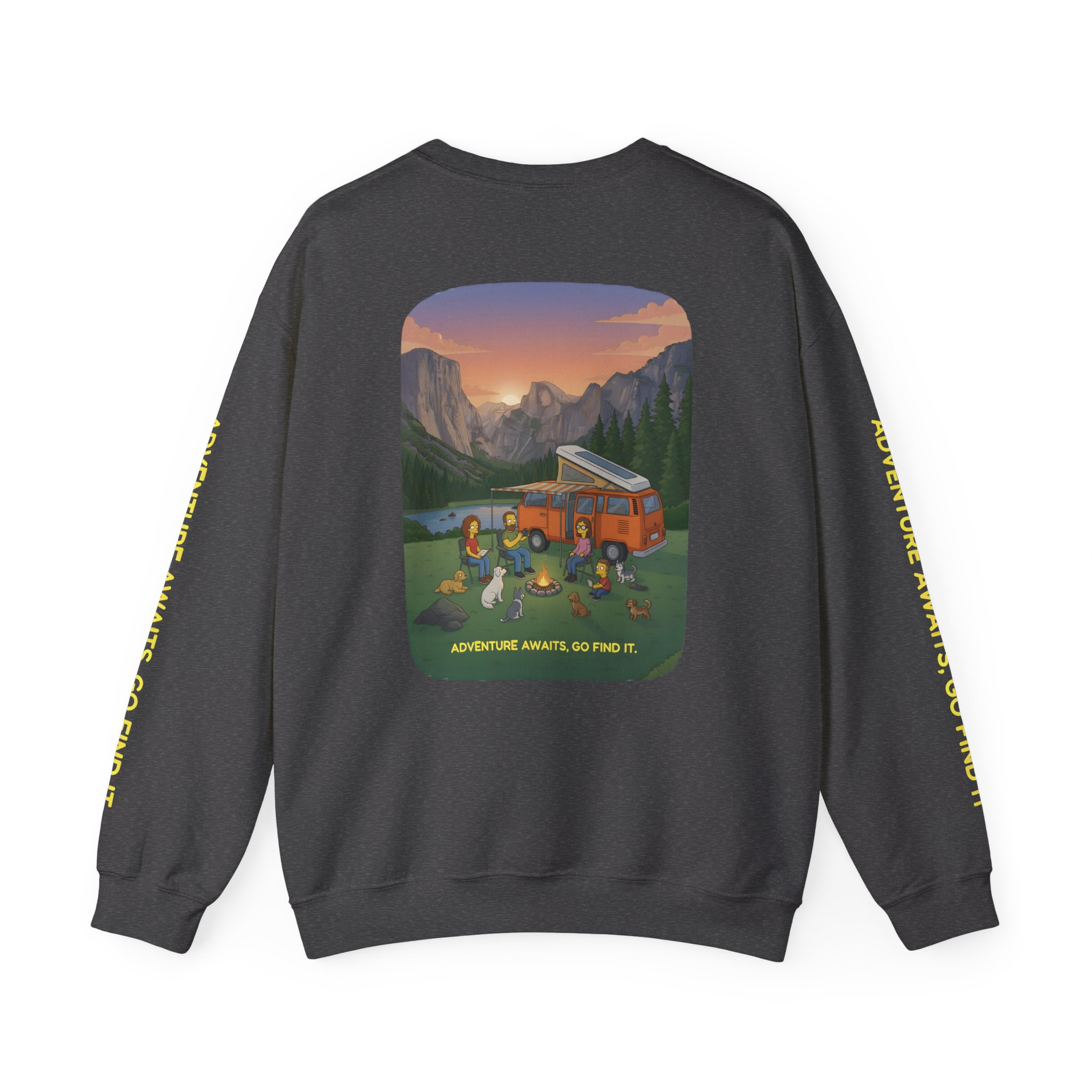 Unisex Heavy Blend™ Crewneck Sweatshirt — "Adventure Awaits-Go Find It"" Design Sitcom-Line
