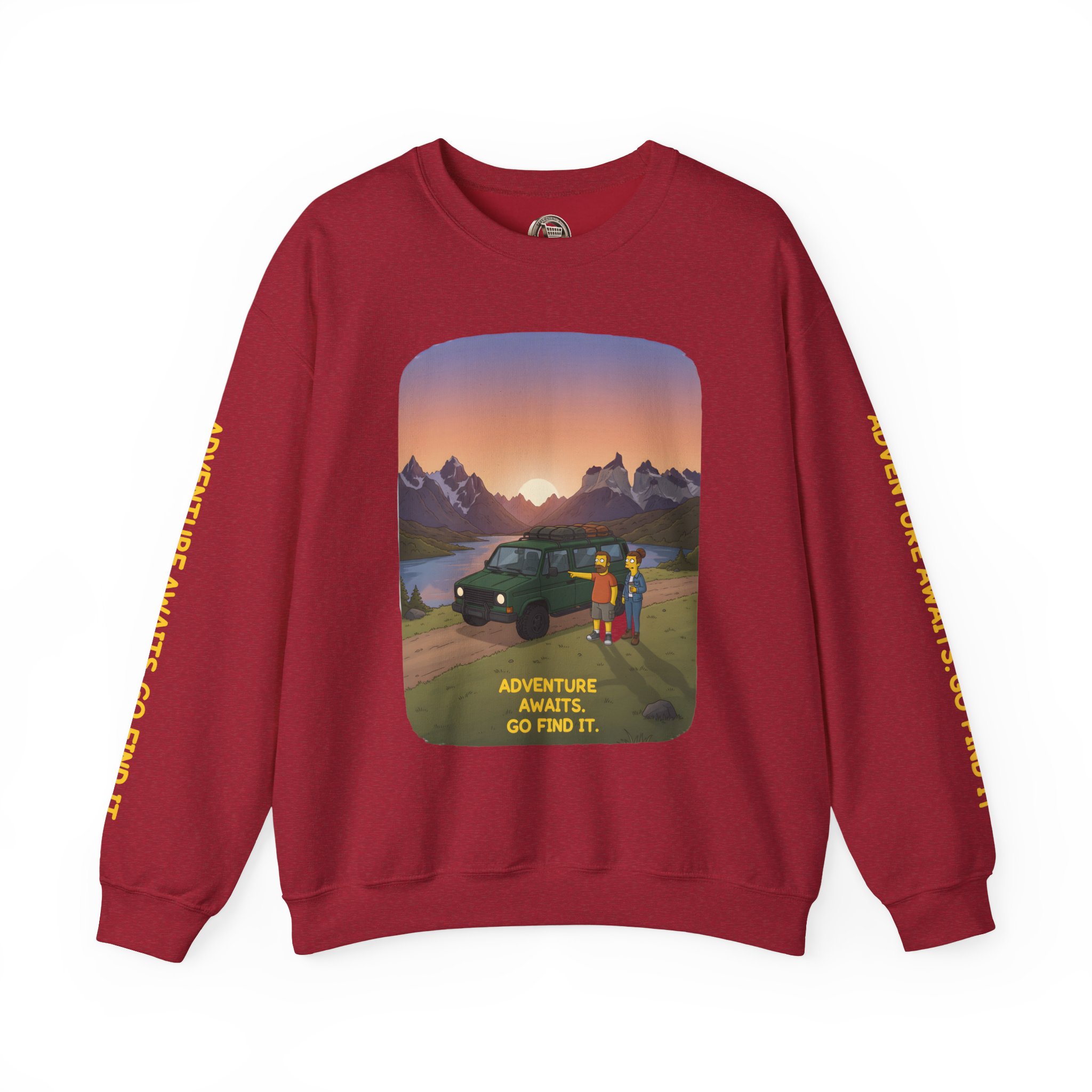 Unisex Heavy Blend™ Crewneck Sweatshirt — "Adventure Awaits-Go Find It" Design Sitcom-Line