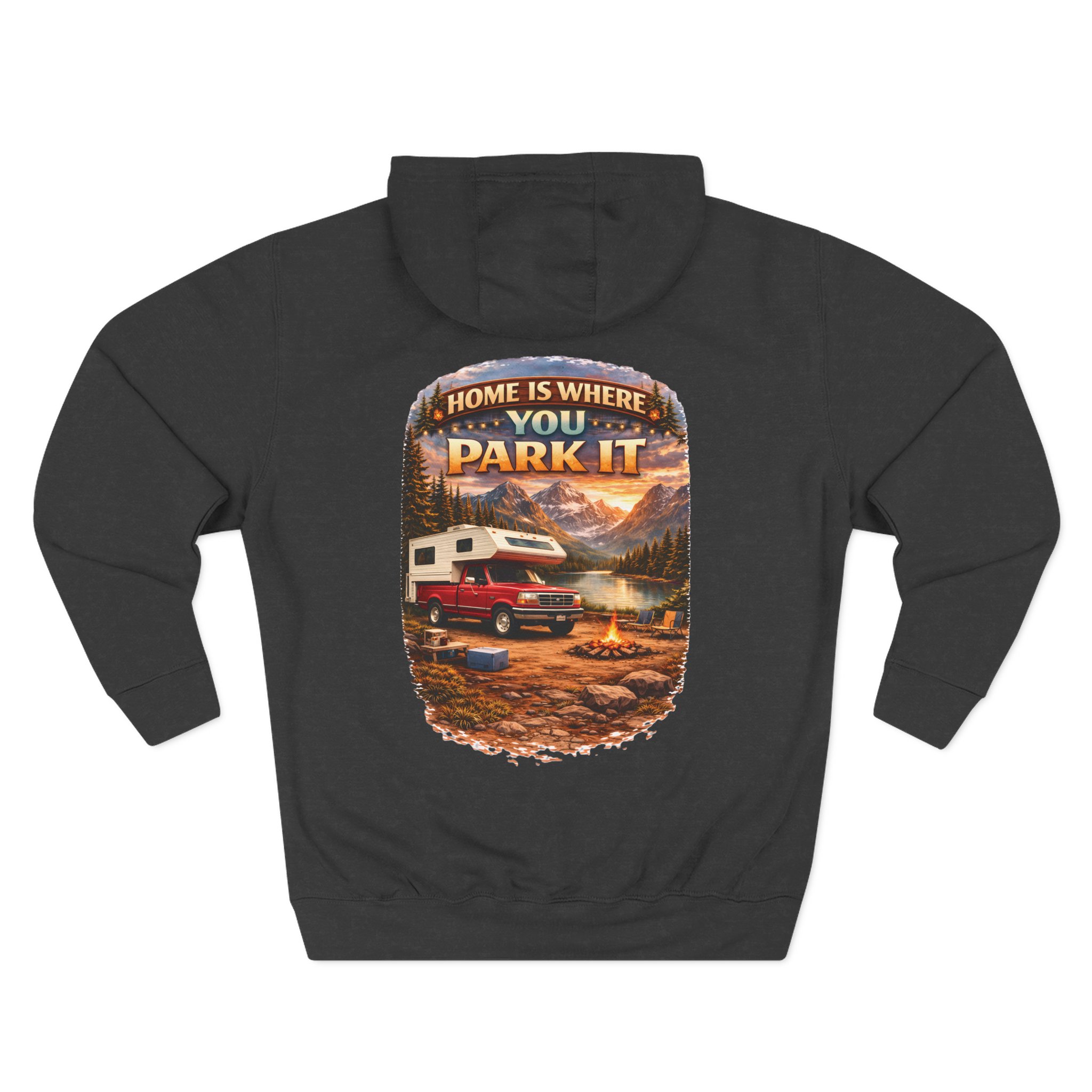 17765148663469535937_2048.jpeg Three-Panel Fleece Hoodie - "Home Is Where You Park It" Design Scenic-Line
