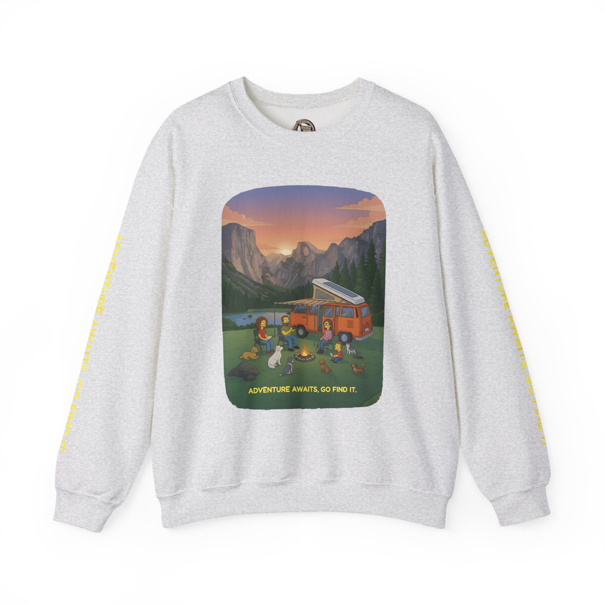 Unisex Heavy Blend™ Crewneck Sweatshirt — "Adventure Awaits-Go Find It"" Design Sitcom-Line