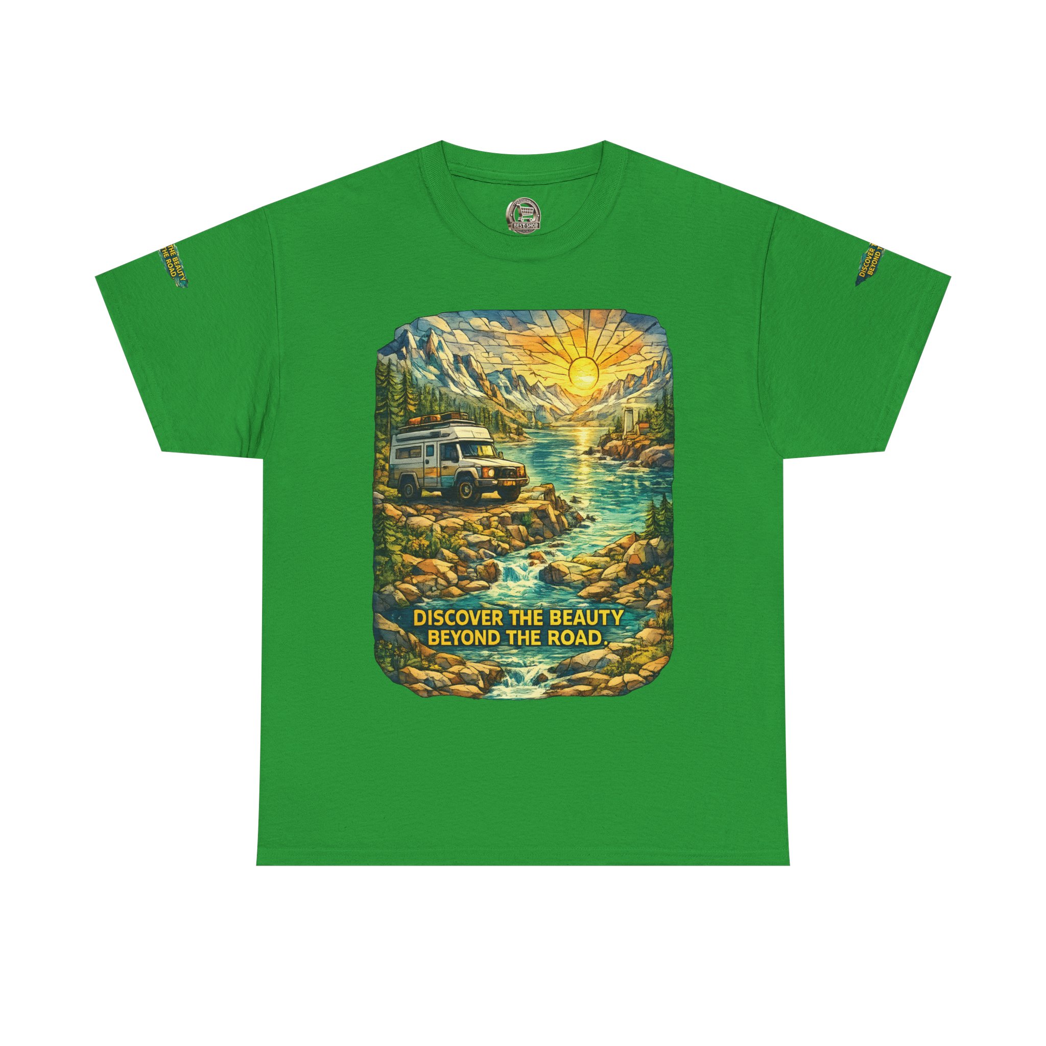 Unisex Heavy Cotton Tee — "Discover The Bieuty Beyond The Road" Design Cubic-Line