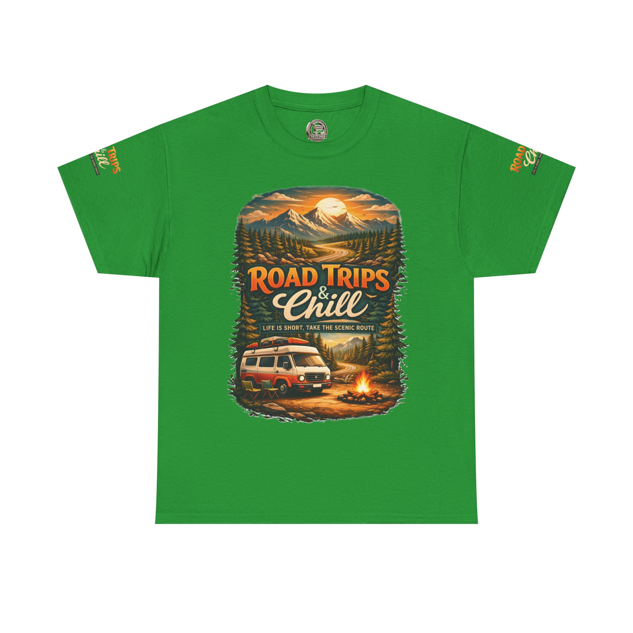 Unisex Heavy Cotton Tee — "Road Trips & Chill" Design Scenic-Line