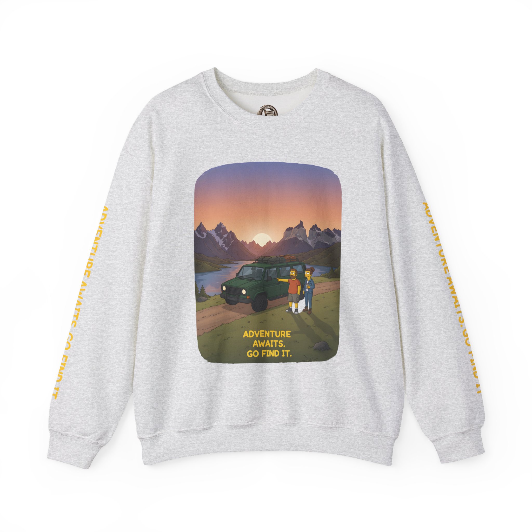 Unisex Heavy Blend™ Crewneck Sweatshirt — "Adventure Awaits-Go Find It" Design Sitcom-Line