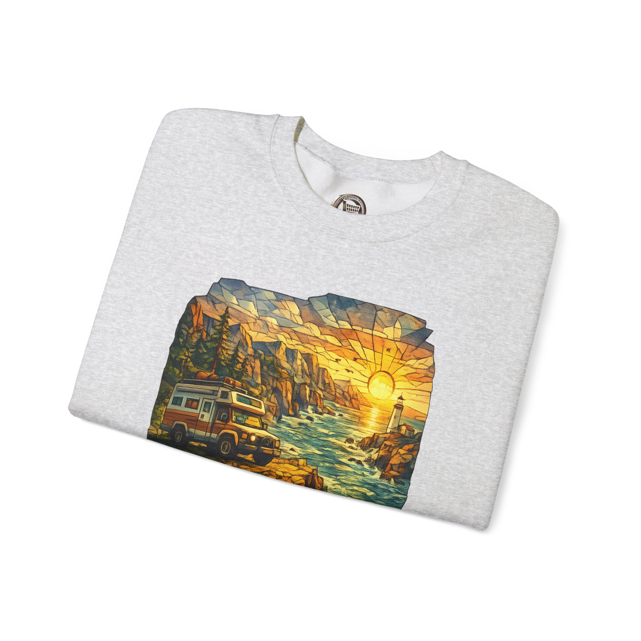 Unisex Heavy Blend™ Crewneck Sweatshirt — "Explore More Worry Less" Design Cubic-Line