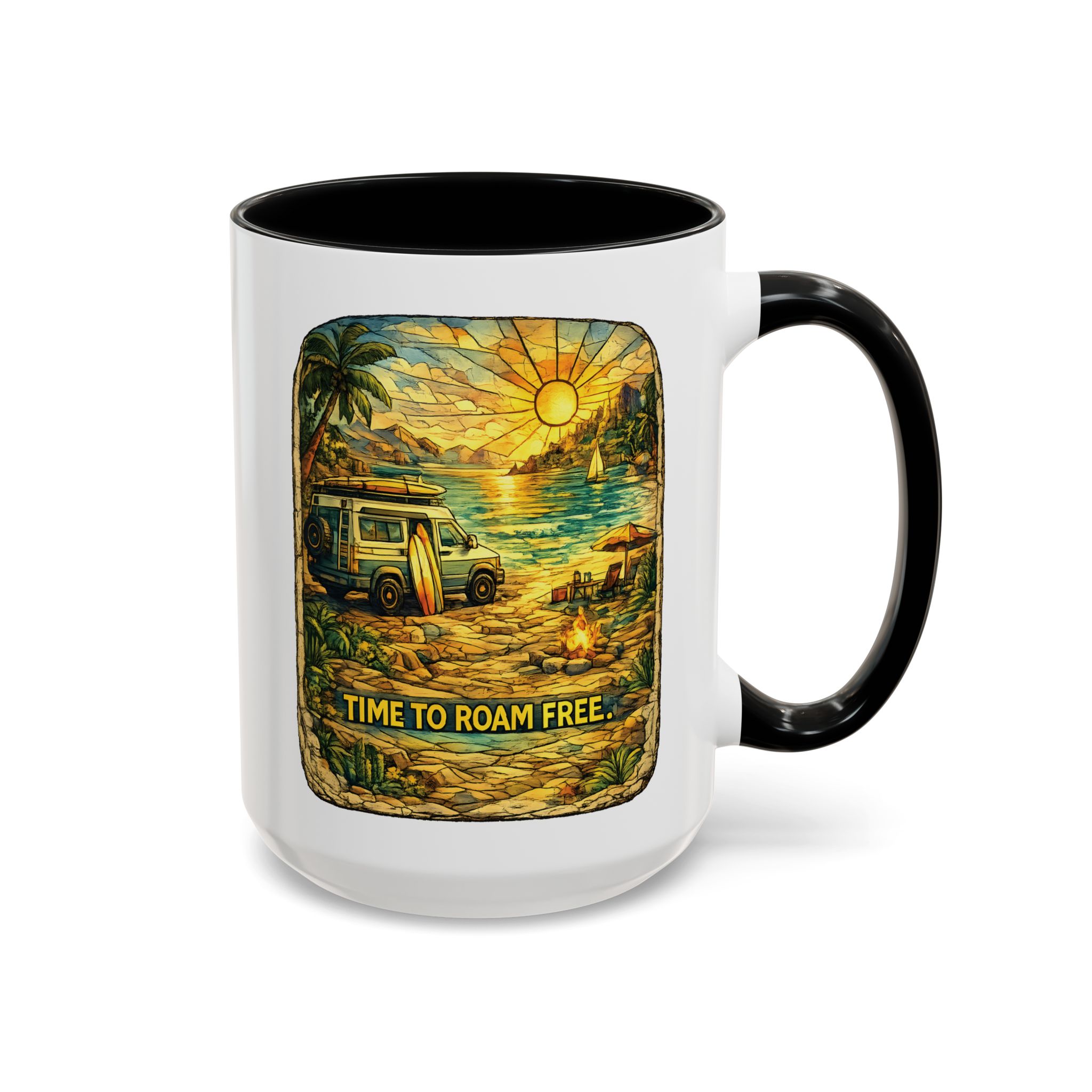 Accent Coffee Mug (11, 15oz) — "Time To Roam Free" Design Cubic-Line