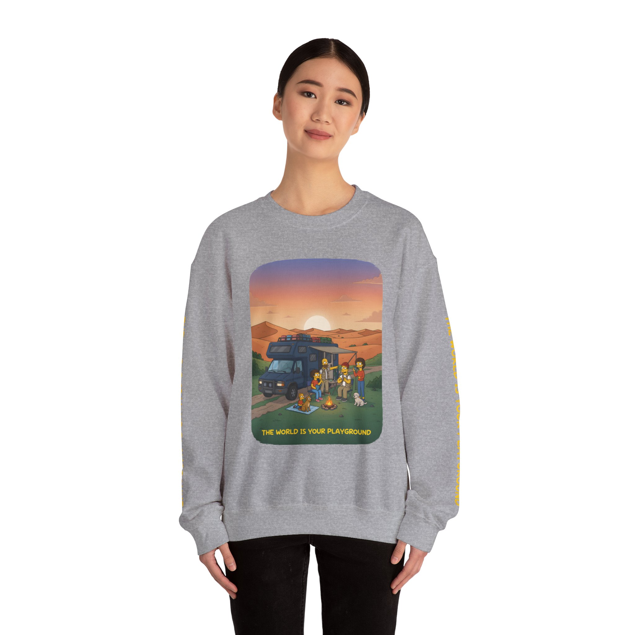 Unisex Heavy Blend™ Crewneck Sweatshirt — "The World Is Your playground" Design Sitcom-Line