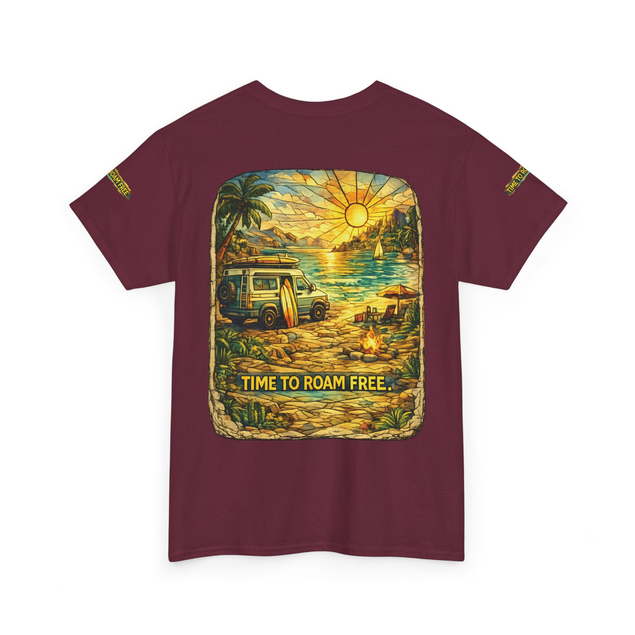 Unisex Heavy Cotton Tee — "Time To Roam Free" Design Cubic-Line