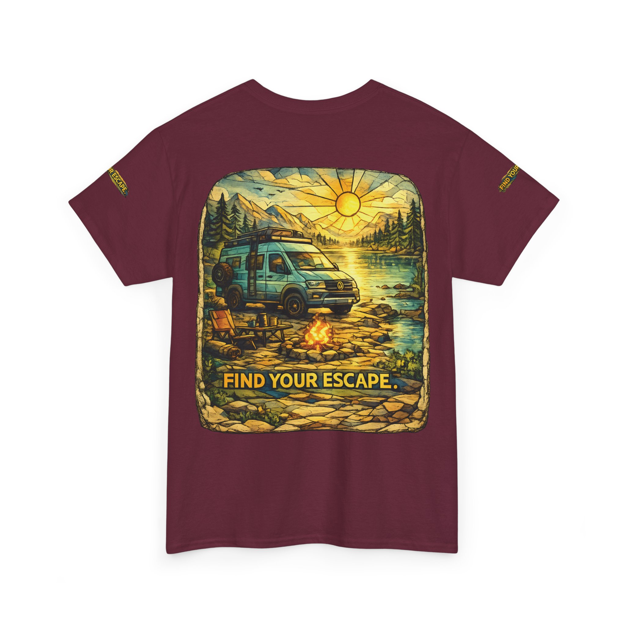 Unisex Heavy Cotton Tee — "Find Your Escape" Design Cubic-Line