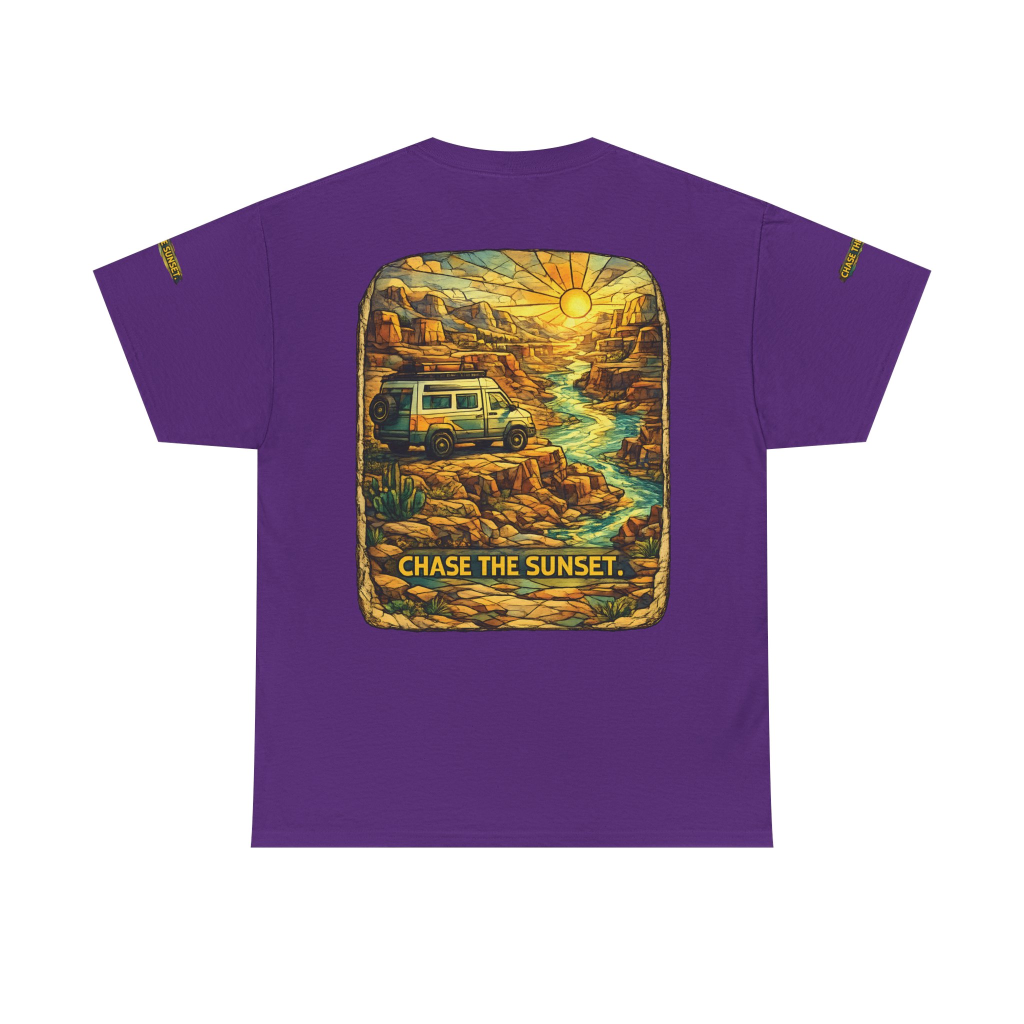 17792035785543755124_2048.jpeg Unisex Heavy Cotton Tee — "Chase The Sunset" Design Cubic-Line