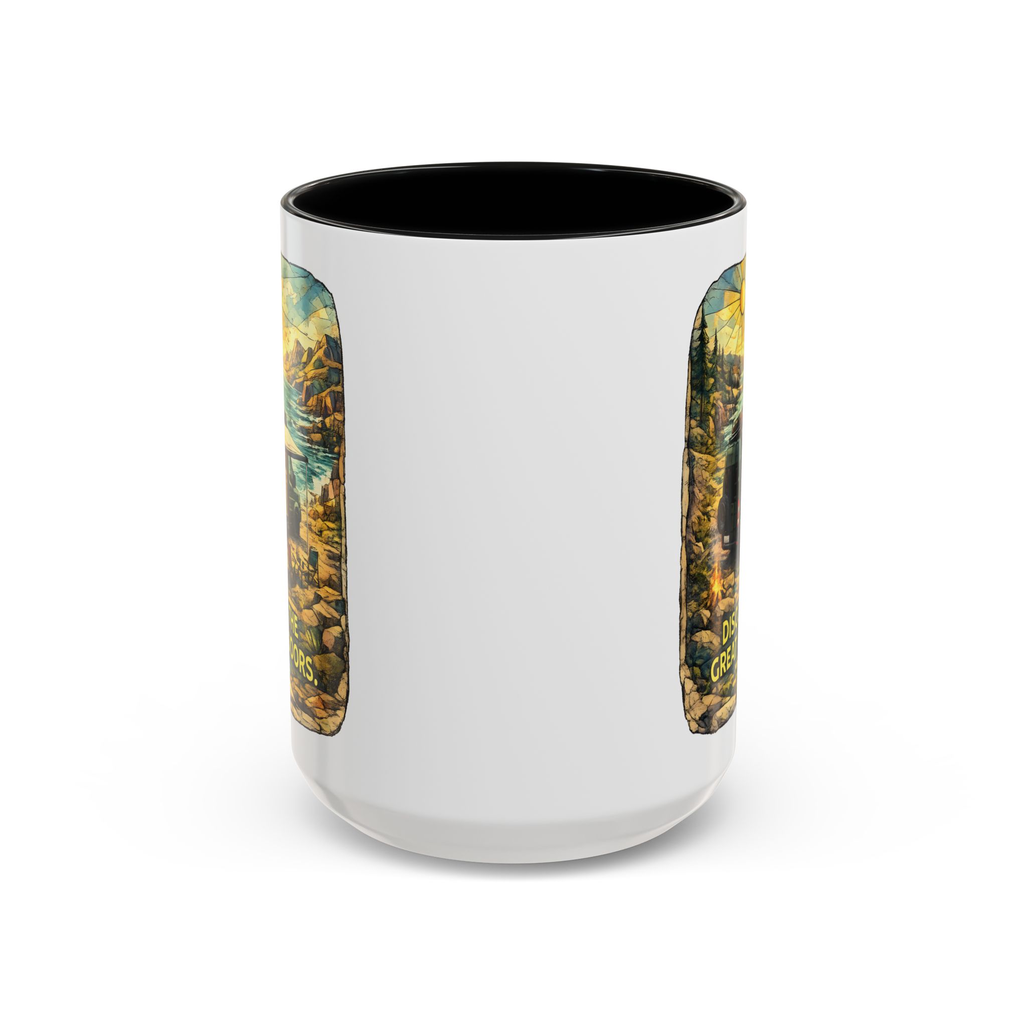 Accent Coffee Mug (11, 15oz) — "Discover The Great Outdoors" Design Cubic-Line