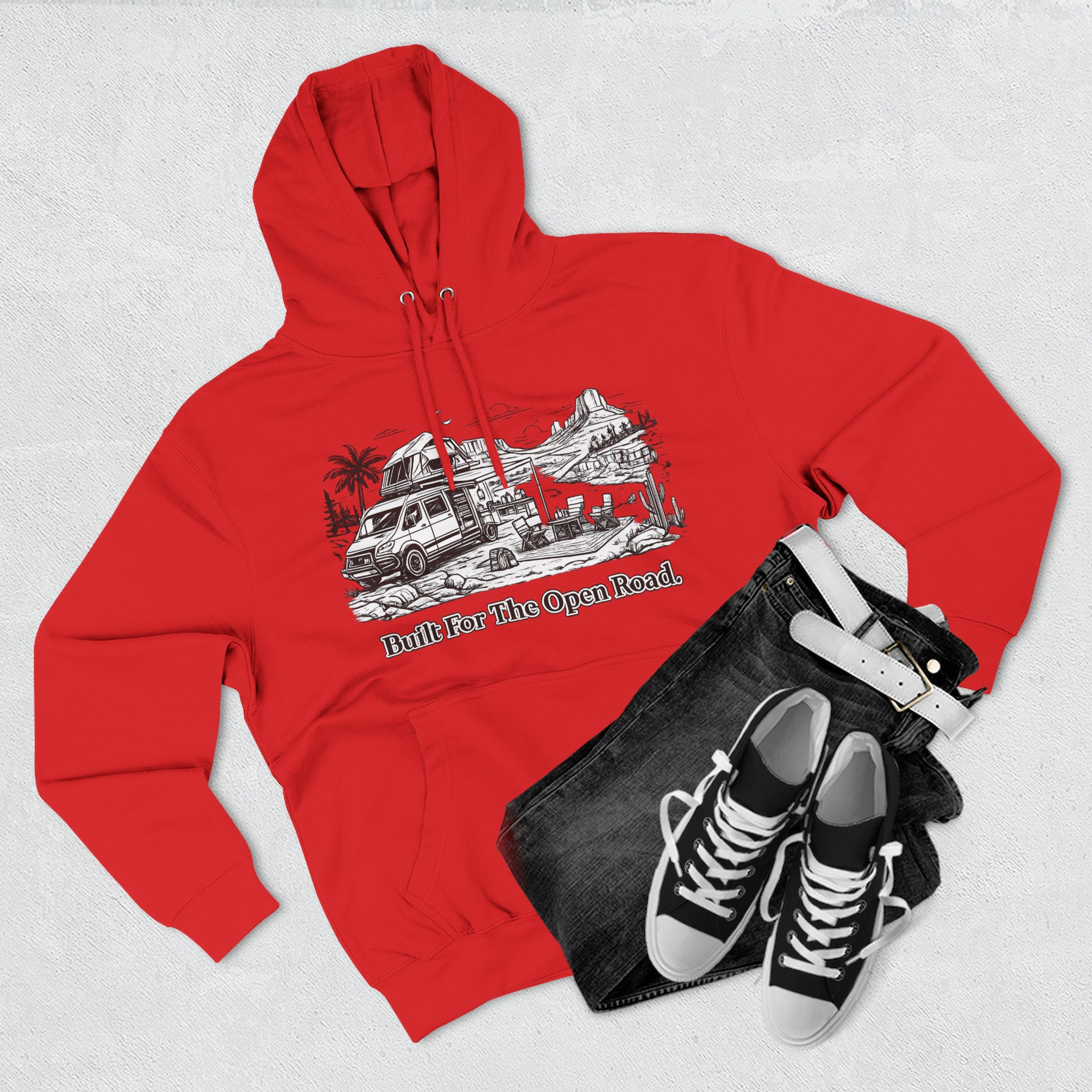 17799668434343750722_2048.jpeg Three-Panel Fleece Hoodie - "Built For The Open Road" Design Minimal-Line