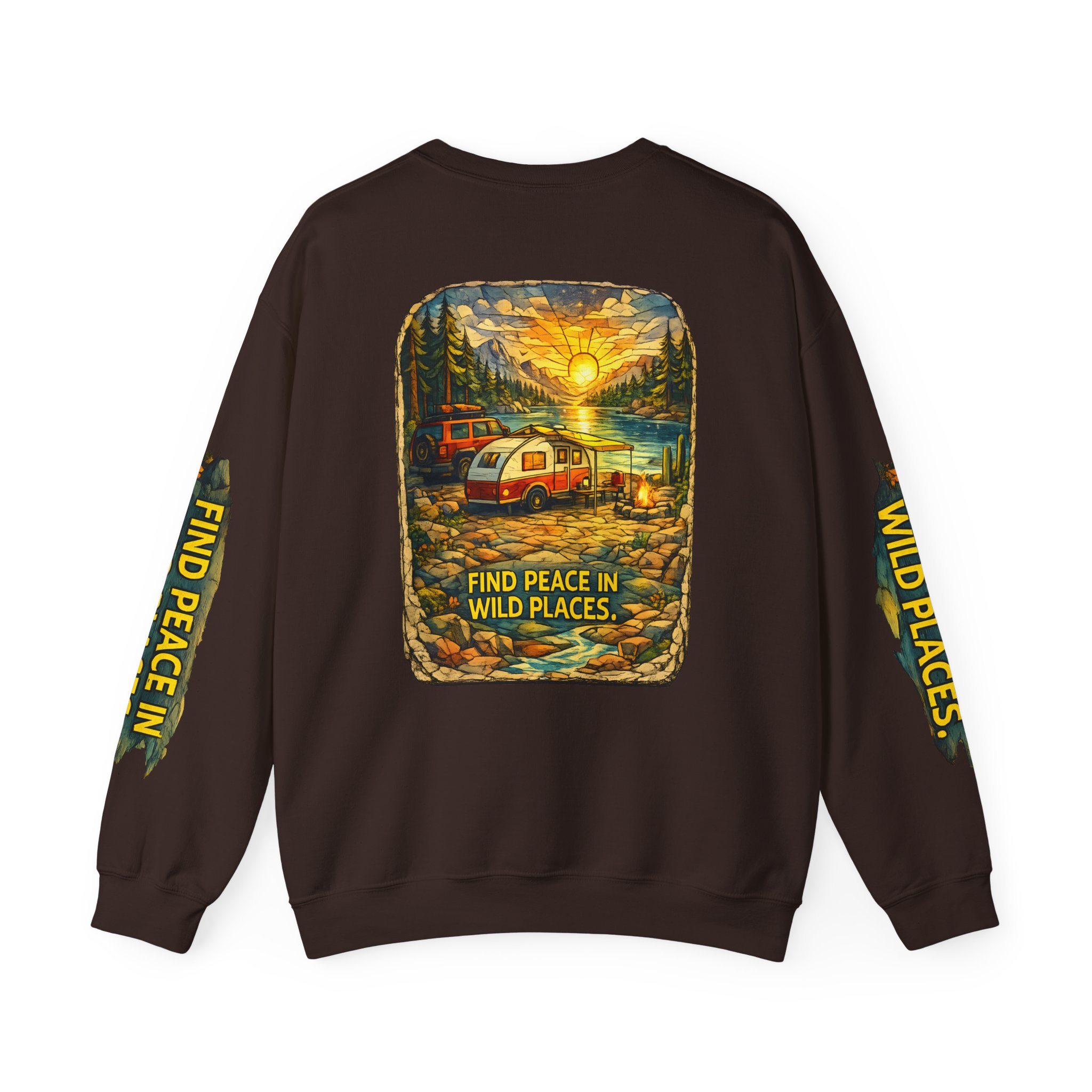 Unisex Heavy Blend™ Crewneck Sweatshirt — "Find Peace In Wild Places" Design Cubic-Line