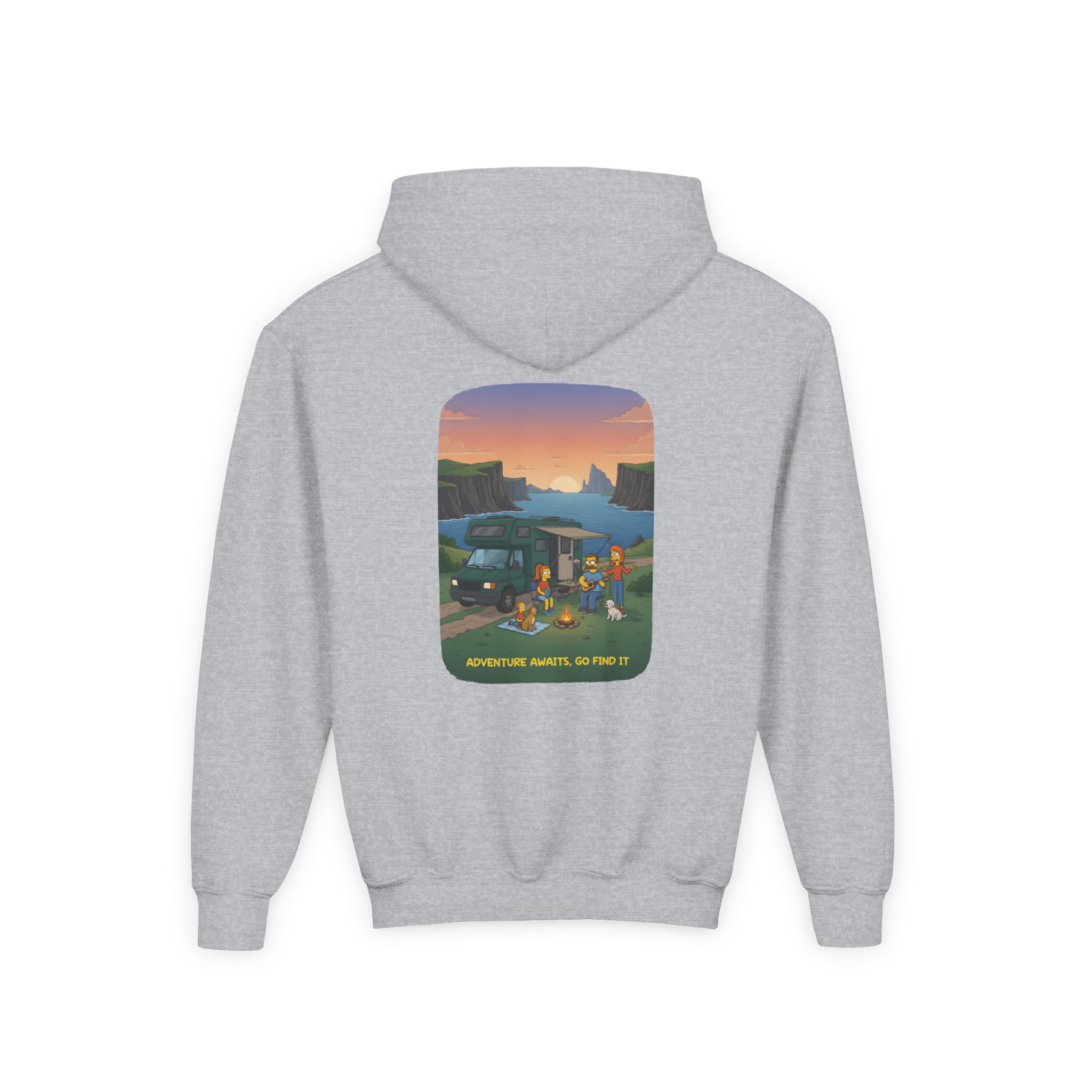 Youth Hoodie(Gildan) – "Adventure Awaits-Go Find It" (Design Sitcom-Line)