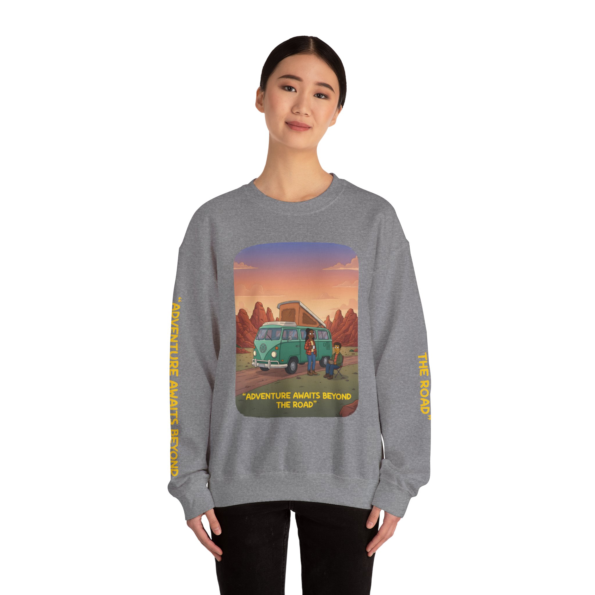 17806660240850416664_2048.jpeg Unisex Heavy Blend™ Crewneck Sweatshirt — "Adventure Awaits Beyond The Road" Design Sitcom-Line