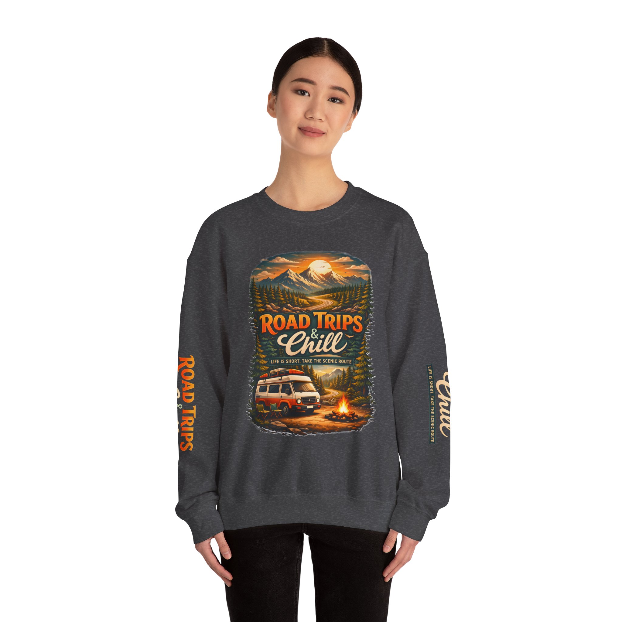 17811718754863529343_2048.jpeg Unisex Heavy Blend™ Crewneck Sweatshirt — "Road Trips & Chill" Design Scenic-Line