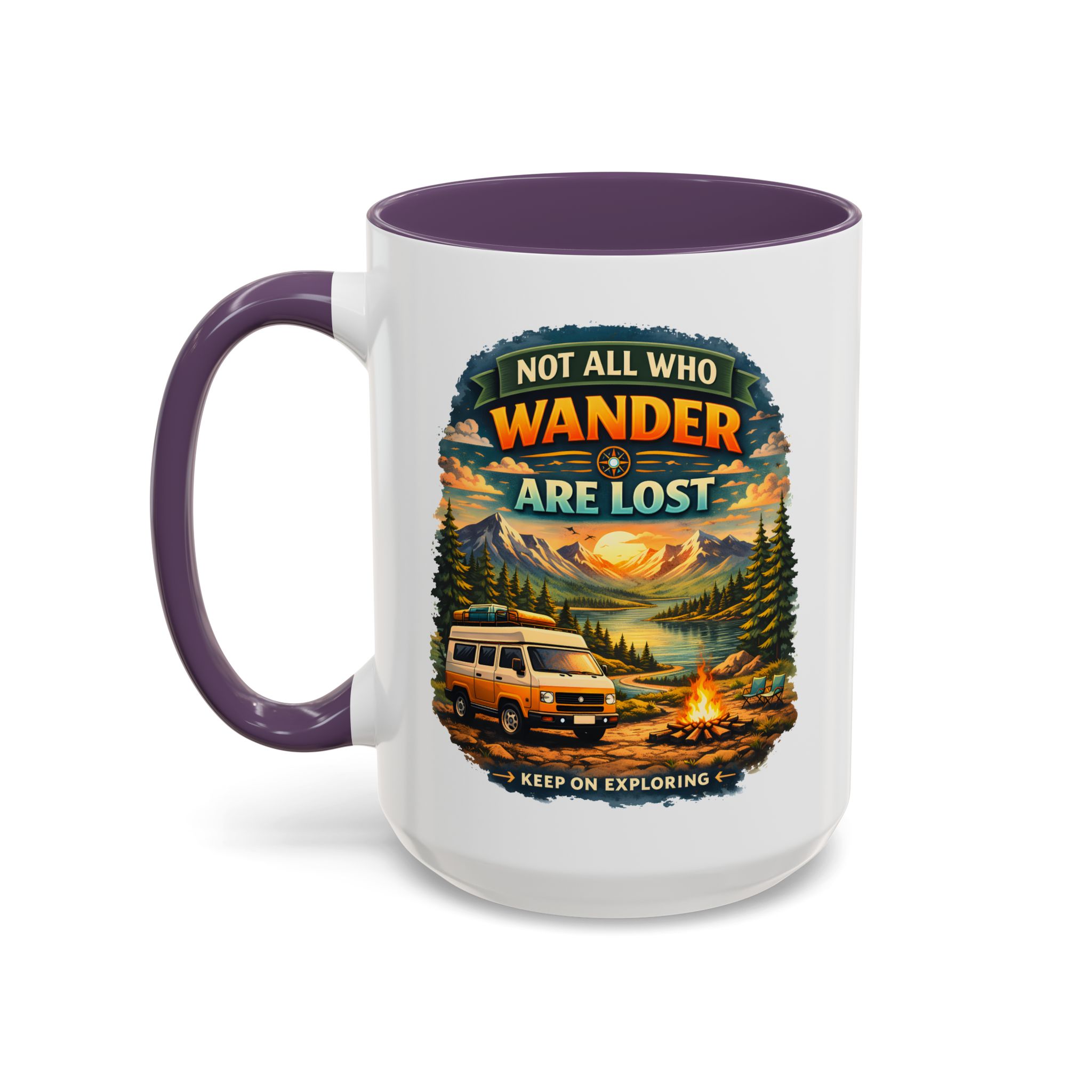 Accent Coffee Mug (11, 15oz) — "Not All Who Wander Are Lost" Design Scenic-Line
