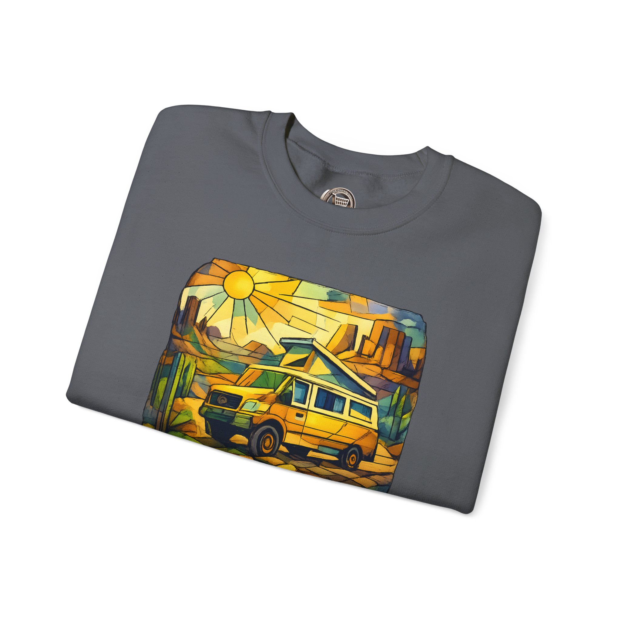 Unisex Heavy Blend™ Crewneck Sweatshirt — "Find Adventure In Every Corner" Design Cubic-Line