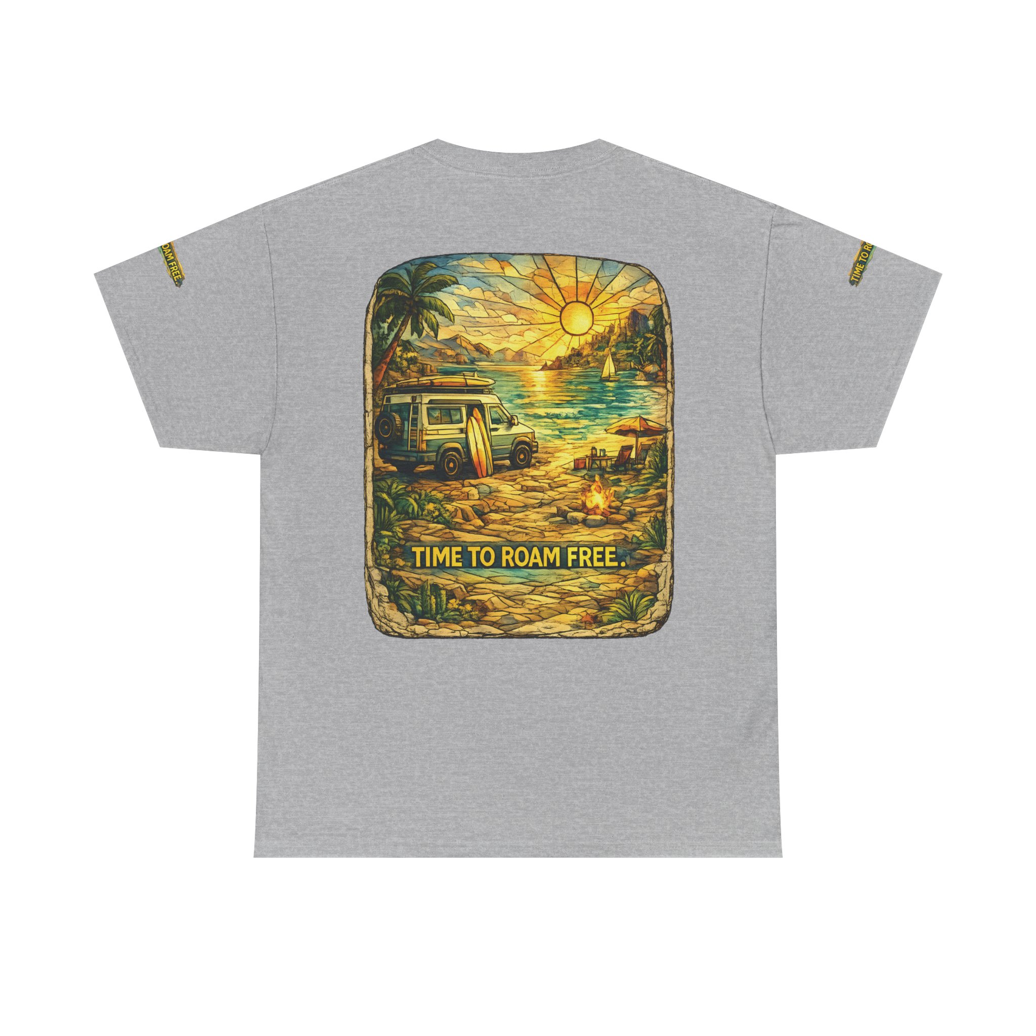 Unisex Heavy Cotton Tee — "Time To Roam Free" Design Cubic-Line