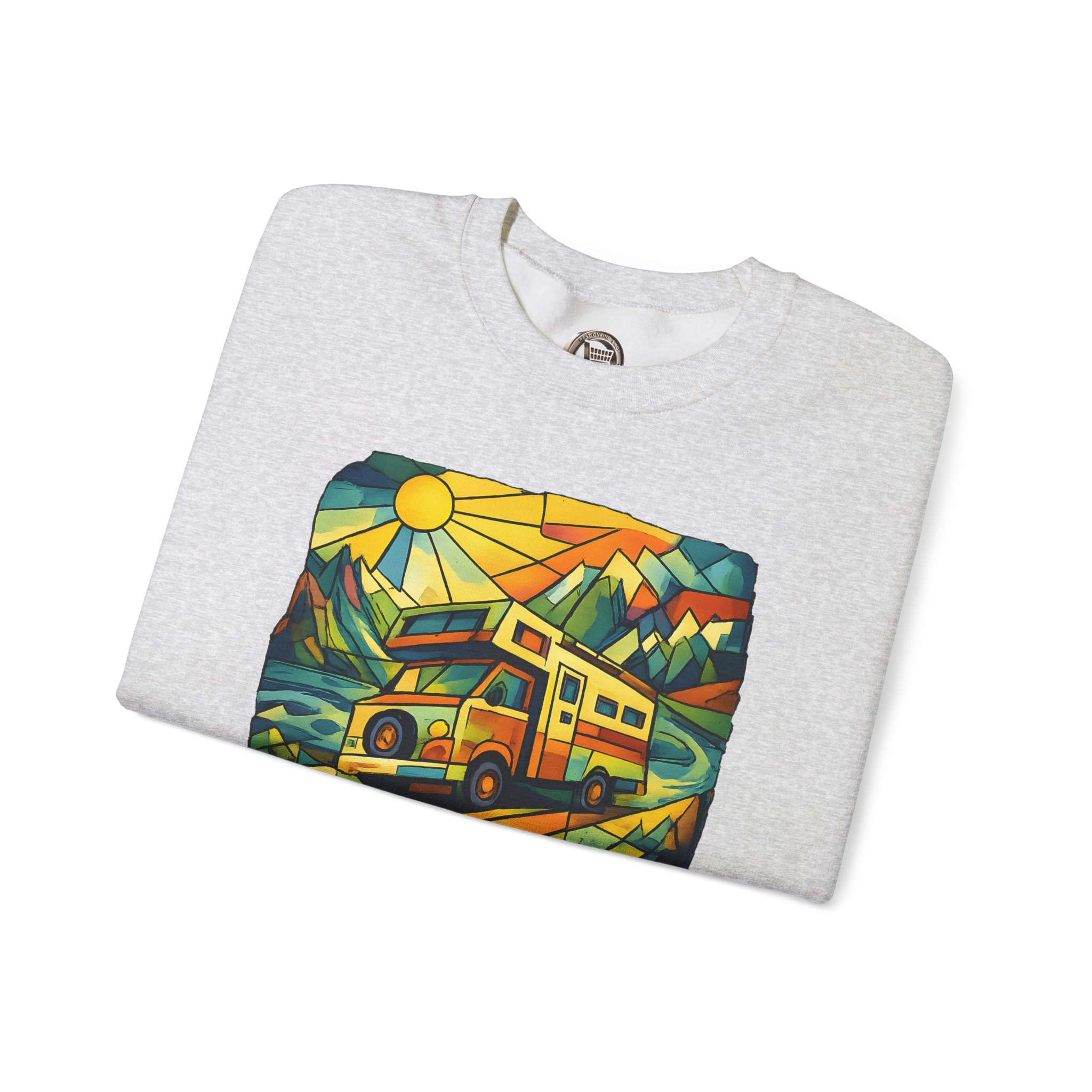 Unisex Heavy Blend™ Crewneck Sweatshirt — "Every Mile A New Shape" Design Cubic-Line