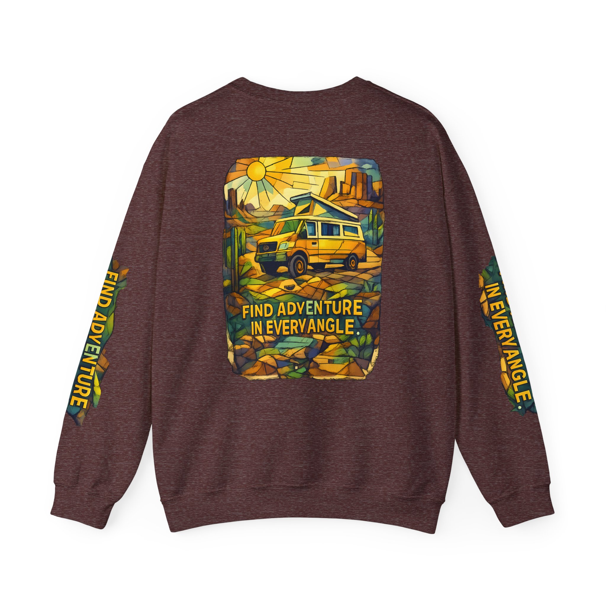 Unisex Heavy Blend™ Crewneck Sweatshirt — "Find Adventure In Every Corner" Design Cubic-Line