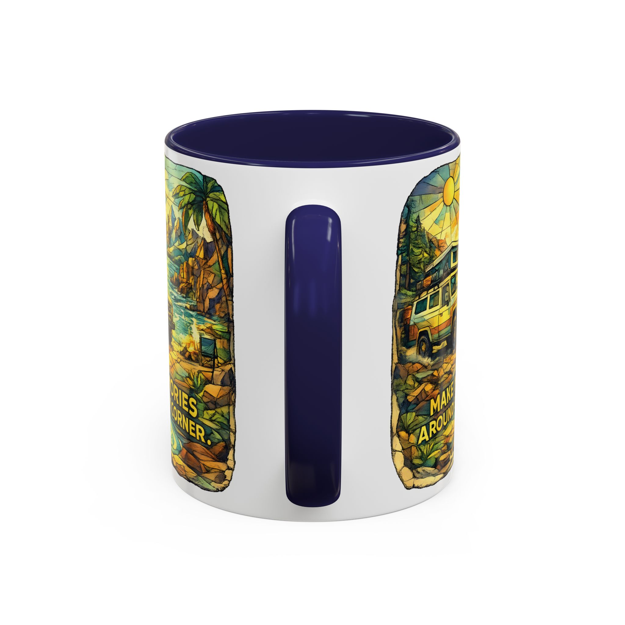 Accent Coffee Mug (11, 15oz) — "Make Memories Around Every Corner" Design Cubic-Line