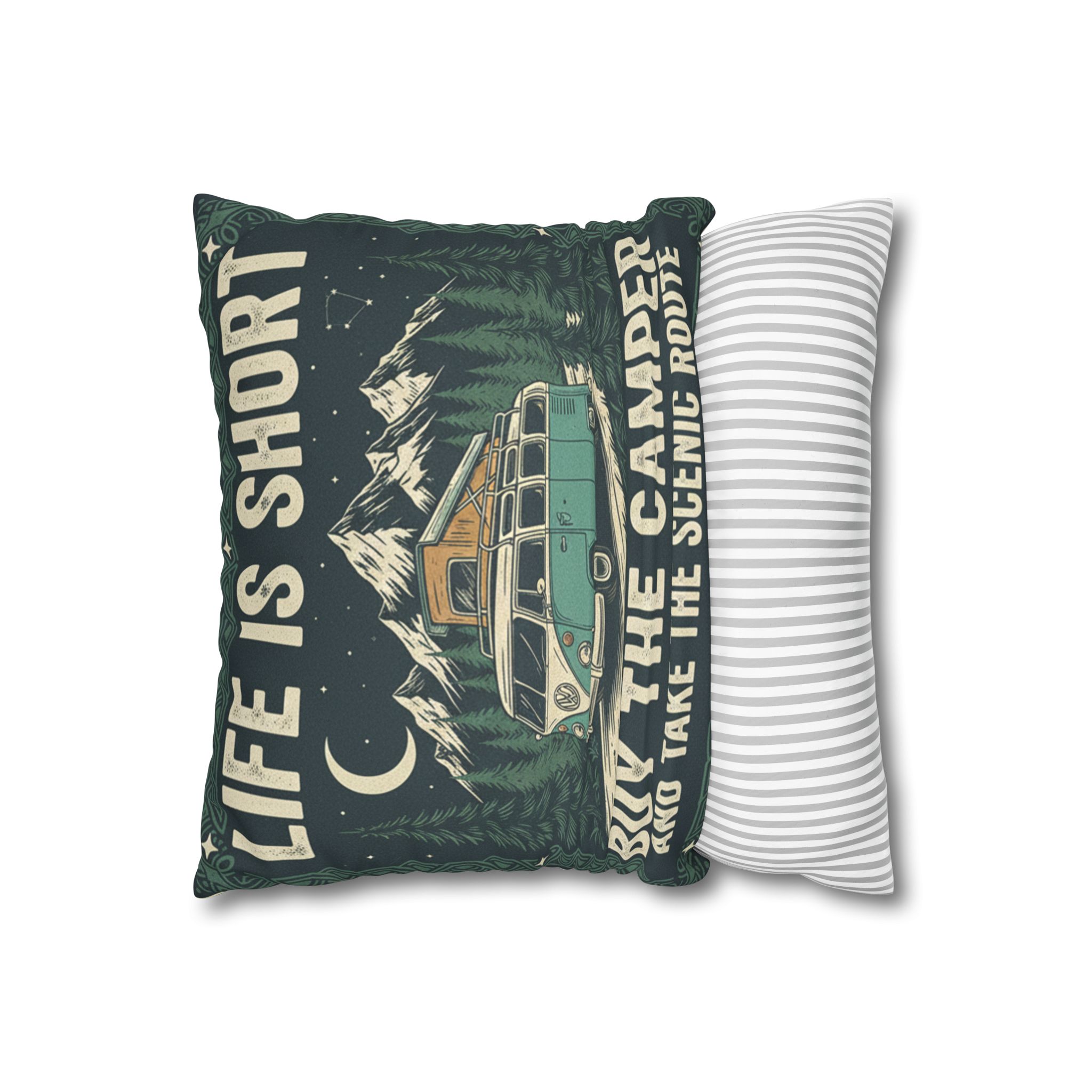Pillowcase — "Life is short buy the camper and take the scenic route" Faux Suede Travel Throw Pillow Cover