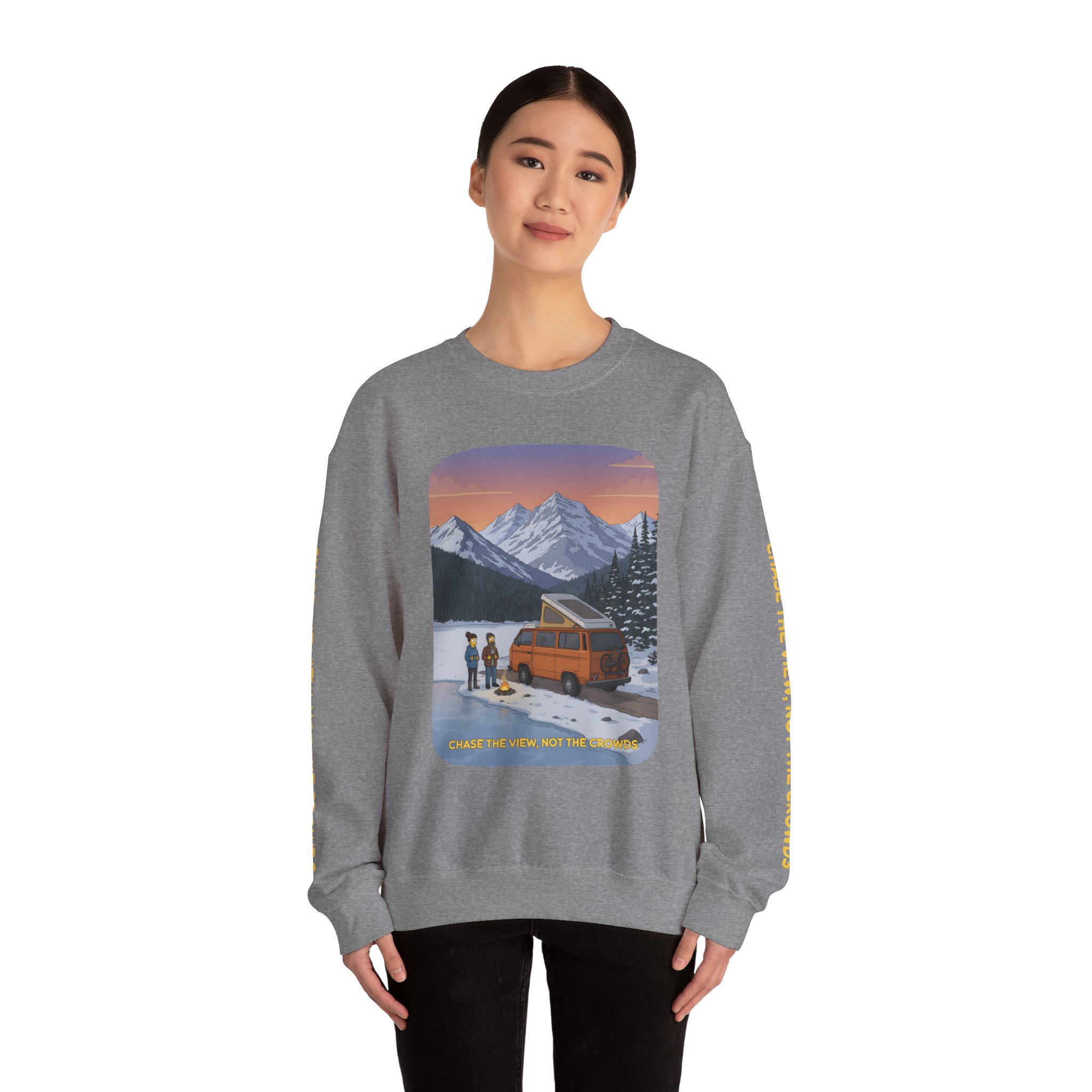 Unisex Heavy Blend™ Crewneck Sweatshirt — "Chase The Views-Not The Crowds"" Design Sitcom-Line