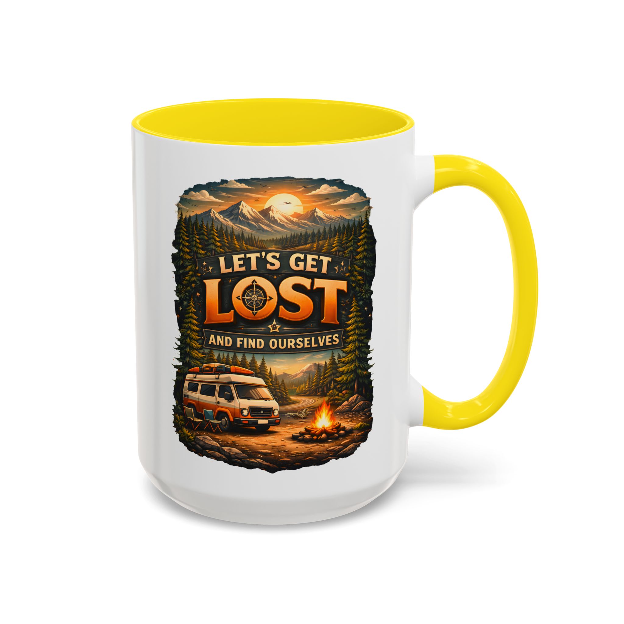 Accent Coffee Mug (11, 15oz) — "Let´s Get Lost And Find Ourselfs" Design Scenic-Line