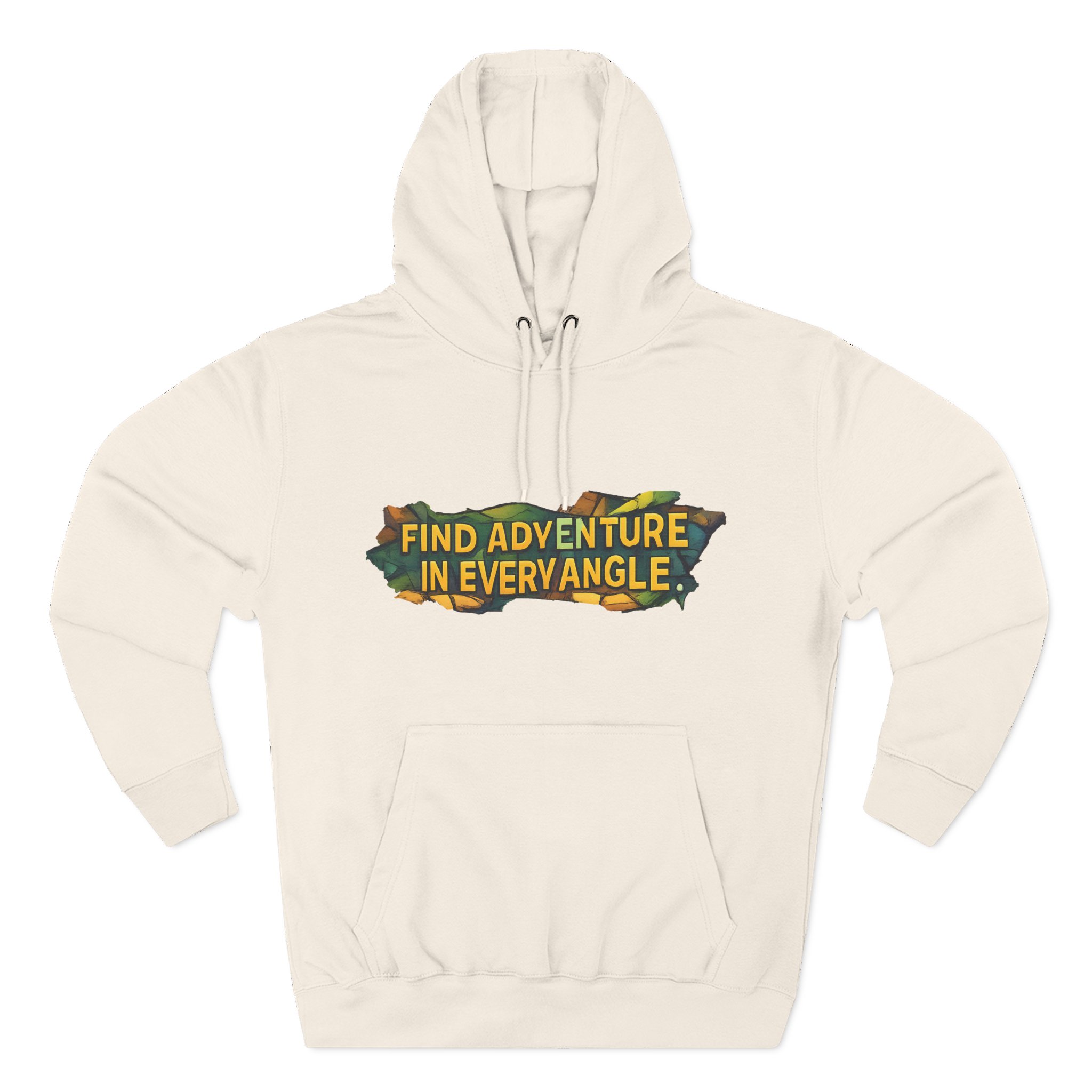 Three-Panel Fleece Hoodie - "Find Adventure In Every Corner" Design Cubic-Line