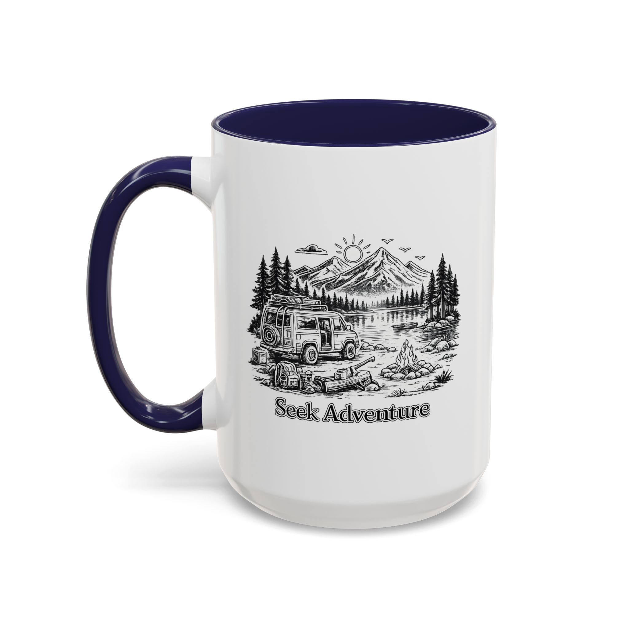 Accent Coffee Mug (11, 15oz) — "Seek Adventure" Design Minimal-Line
