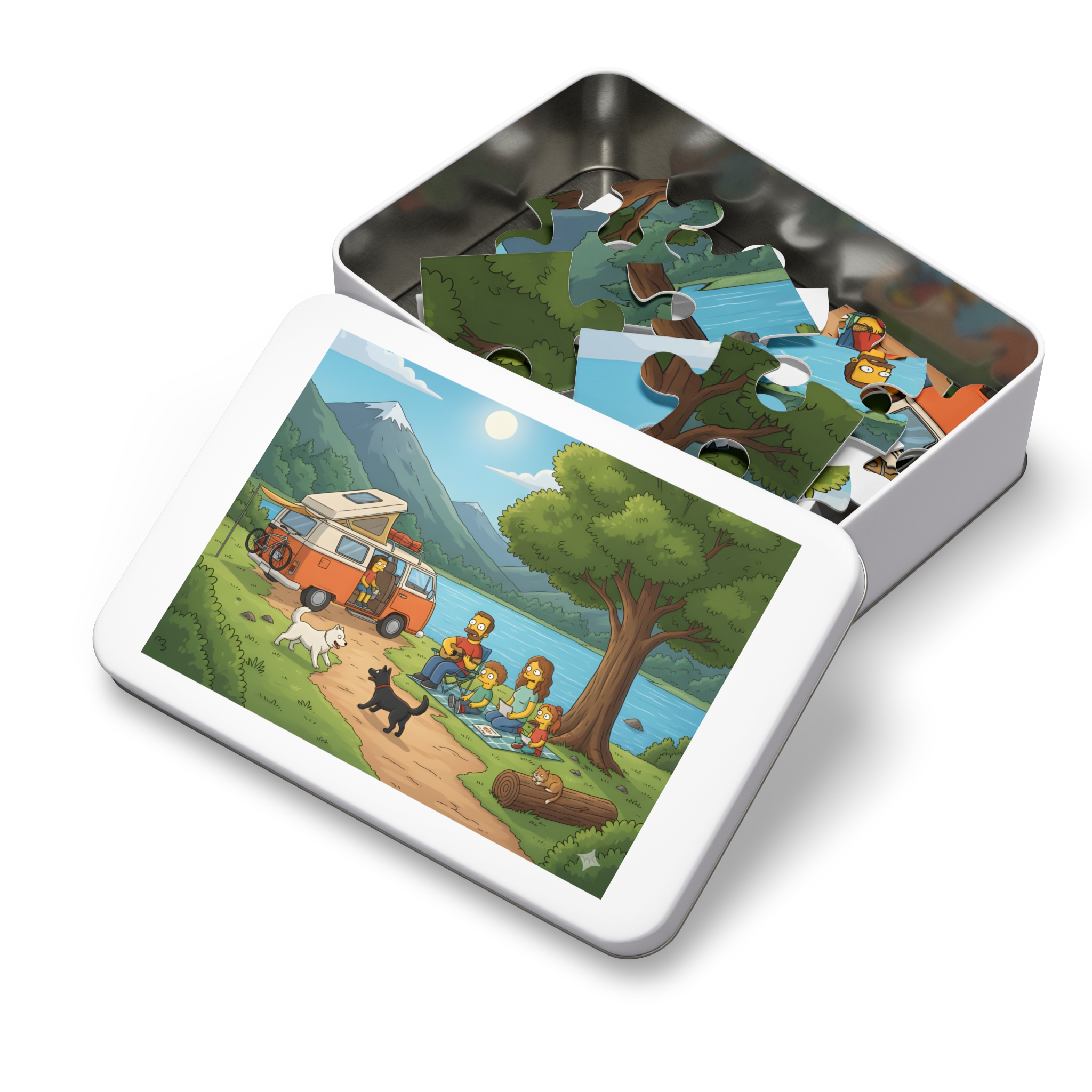 Jigsaw Puzzle with Tin — Scenic Campervan Lake
