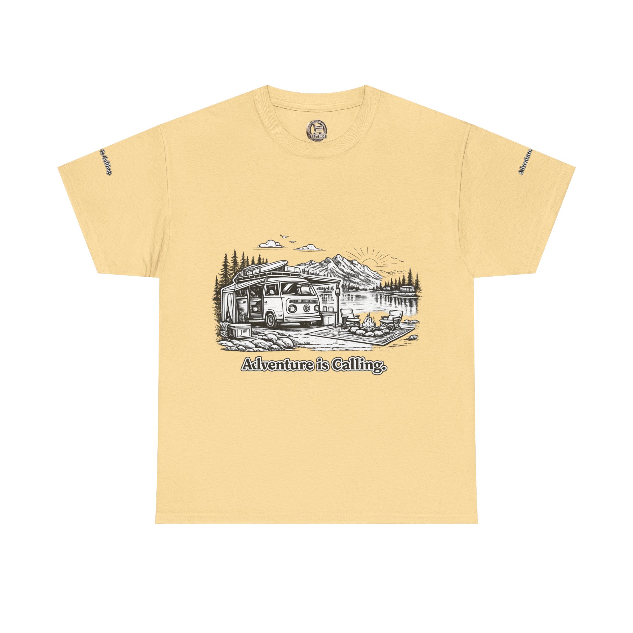 Unisex Heavy Cotton Tee — "Adventure Is Calling" Design Minimal-Line