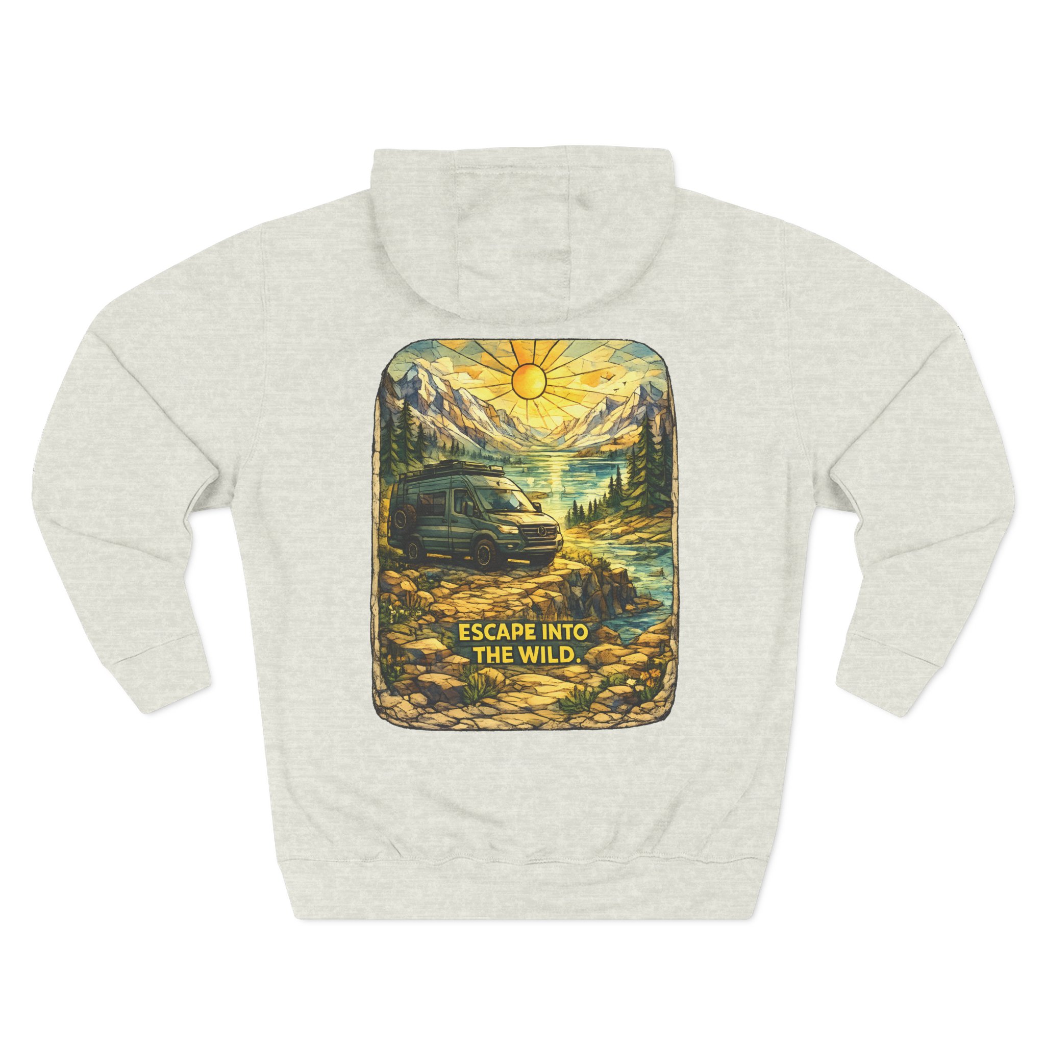 Three-Panel Fleece Hoodie - "Escape Into The Wild" Design Cubic-Line