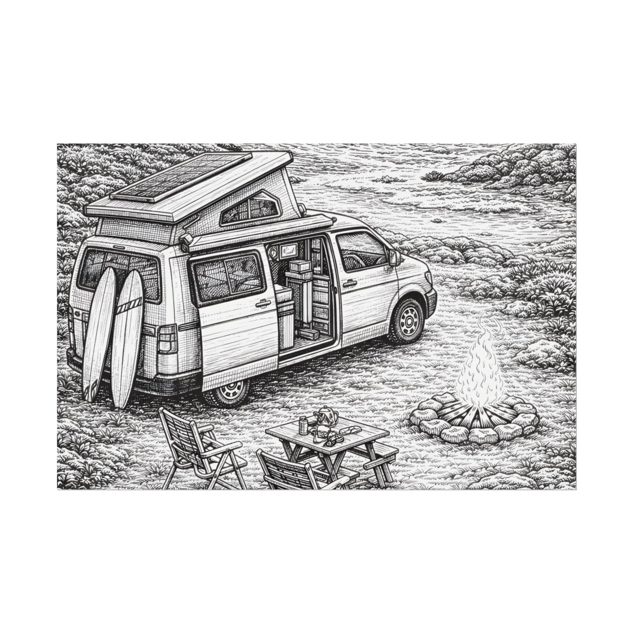 Campervan Poster — Vintage RV Camping Landscape Wall Art