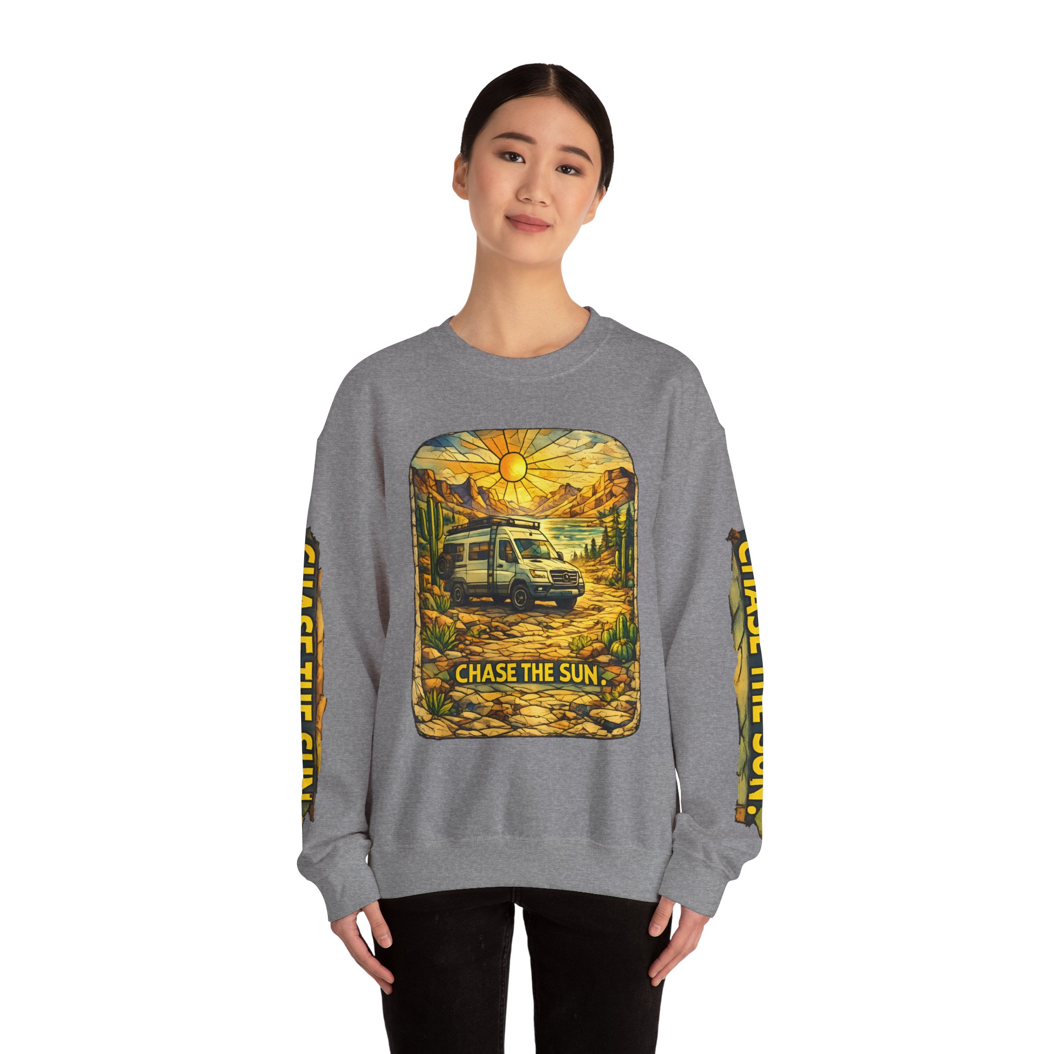 Unisex Heavy Blend™ Crewneck Sweatshirt — "Chase The Sun" Design Cubic-Line