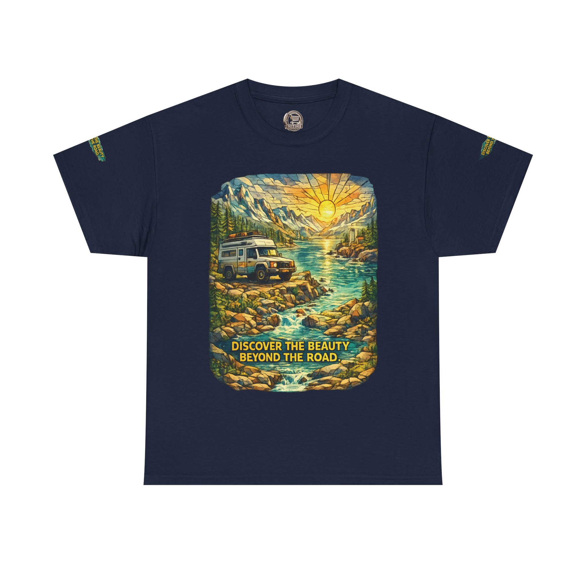 Unisex Heavy Cotton Tee — "Discover The Bieuty Beyond The Road" Design Cubic-Line
