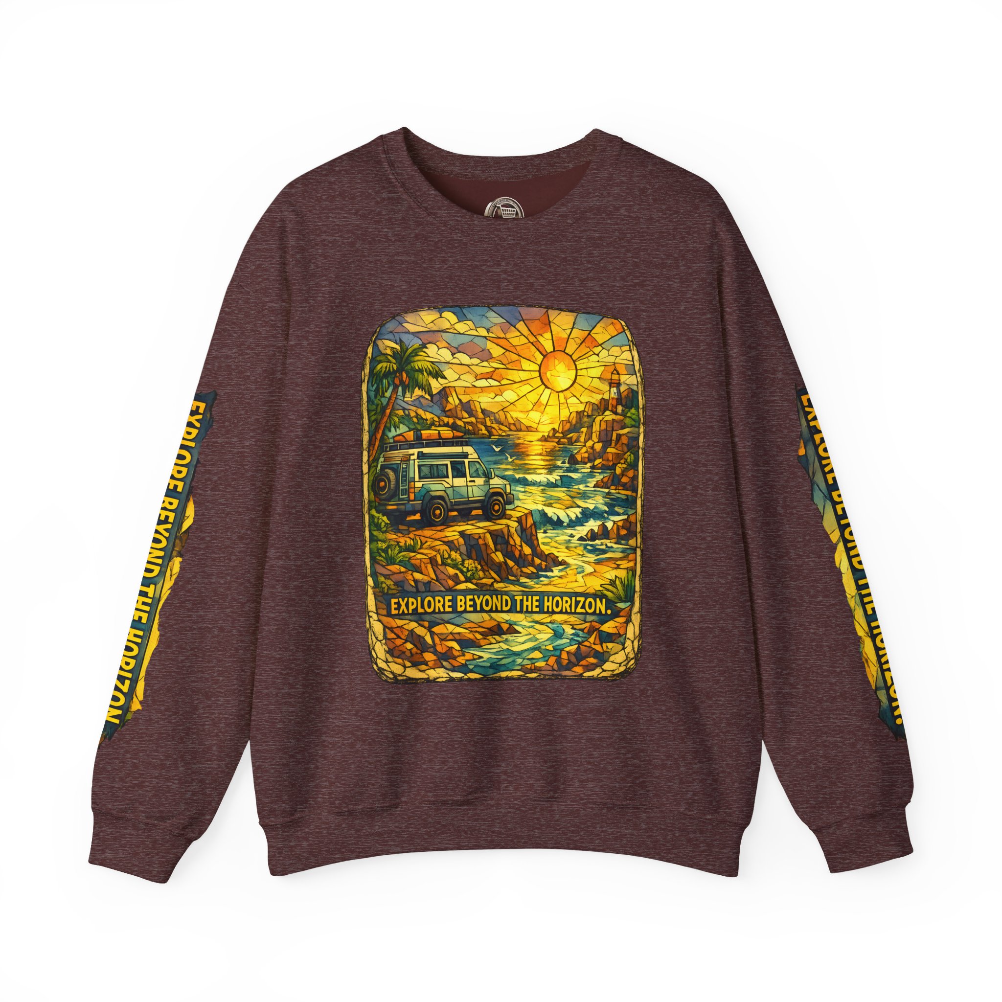 Unisex Heavy Blend™ Crewneck Sweatshirt — "Explore Beyond The Horizon" Design Cubic-Line