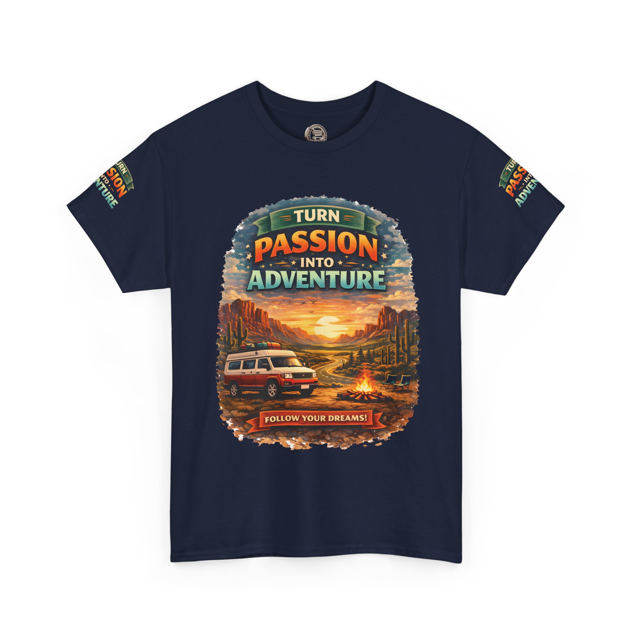 Unisex Heavy Cotton Tee — "Turn Passion Into Adventure" Design Scenic-Line