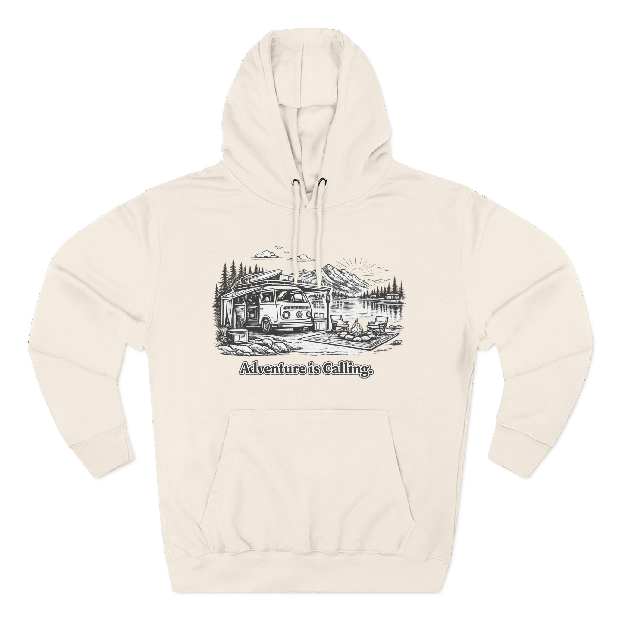 Three-Panel Fleece Hoodie - "Adventure Is Calling" Design Minimal-Line