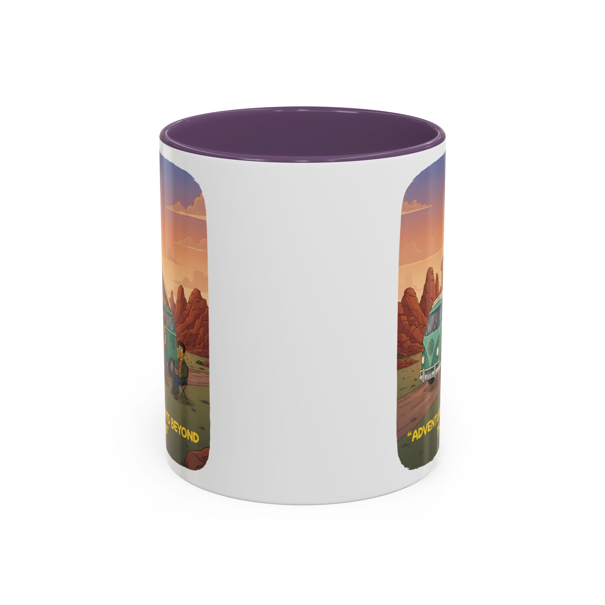 Accent Coffee Mug (11, 15oz) — "Adventure Awaits Beyond The Road" Design Sitcom-Line