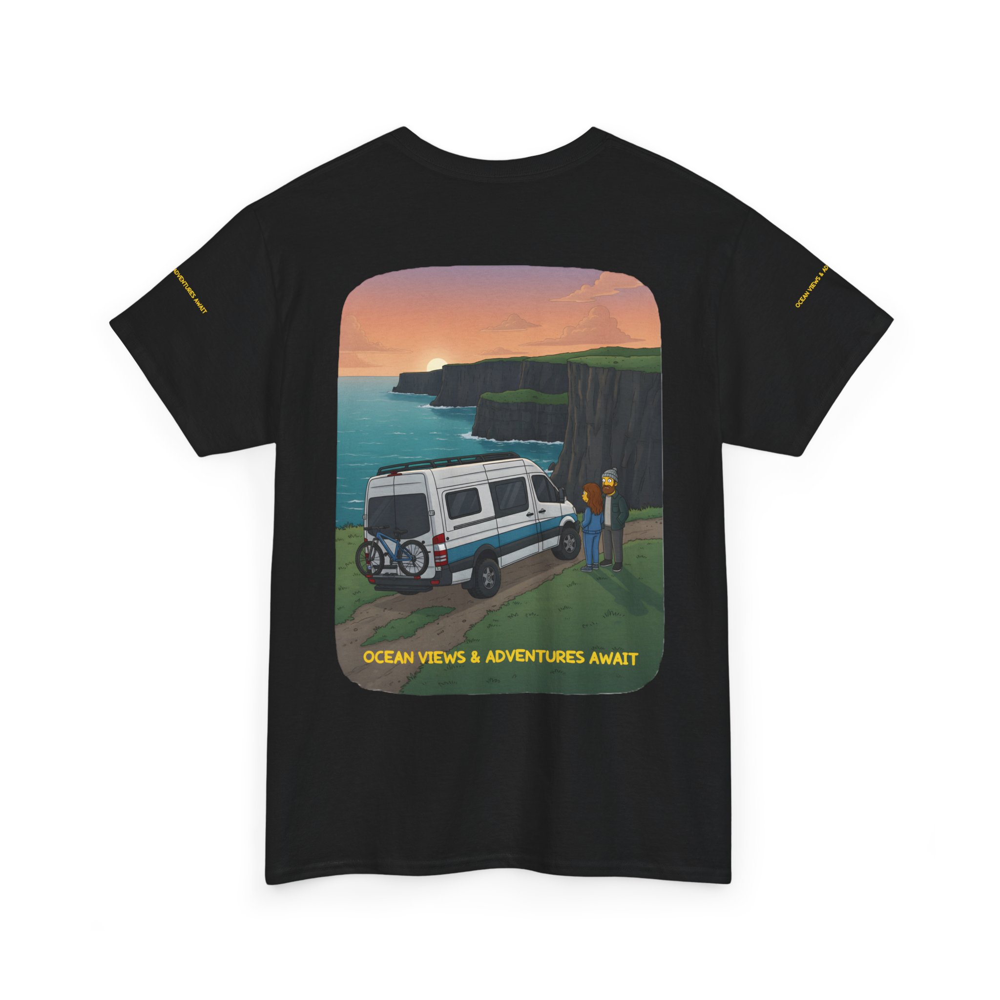 Unisex Heavy Cotton Tee — "Ocean Views-Adventures Awaits" Design Sitcom-Line