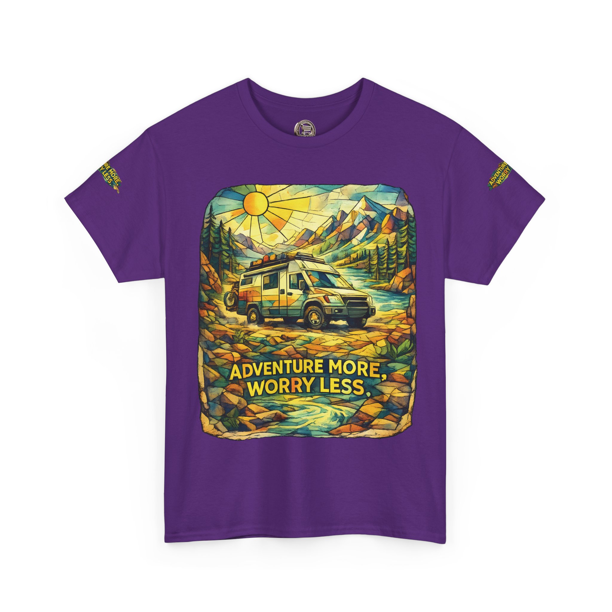 17862208579544704949_2048.jpeg Unisex Heavy Cotton Tee — "Adventure More Worry Less" Design Cubic-Line
